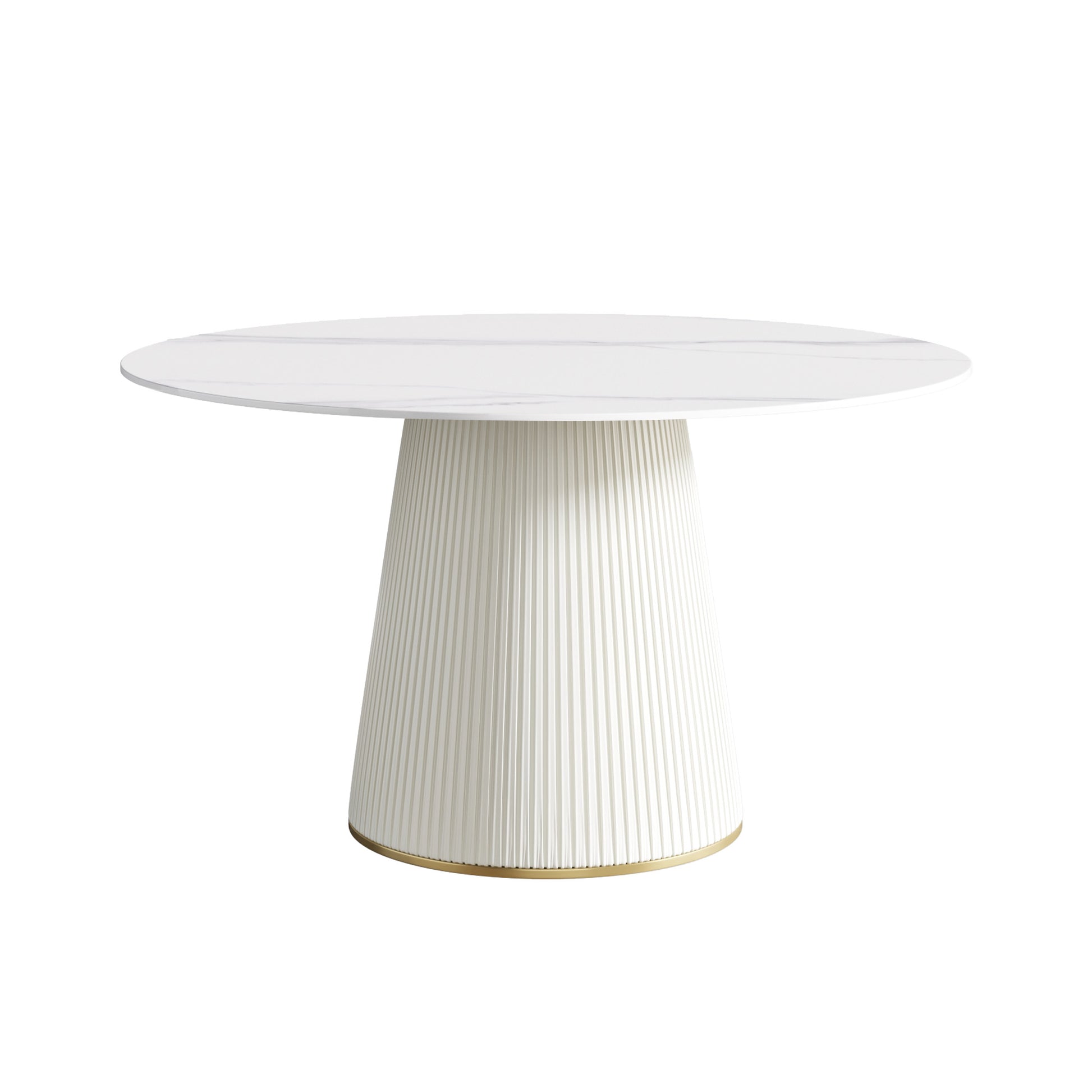 53.15 "Modern White Artificial Stone Round Beige Plywood Pu Base Dining Table Can Accommodate 6 People. Not Including Chairs. White Dining Room Plywood Sintered Stone