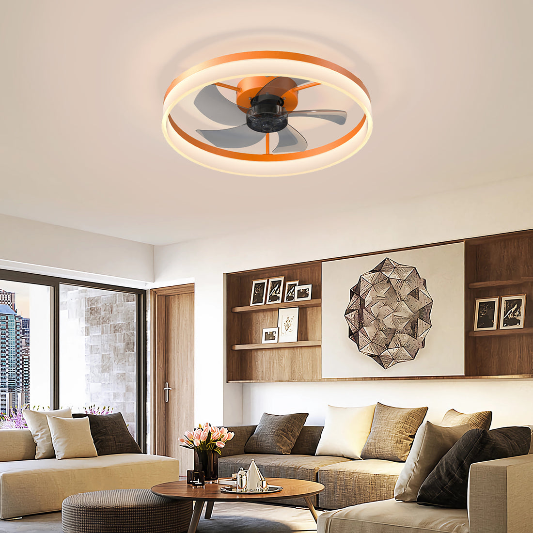 Ceiling Fans With Lights Dimmable Led Embedded Installation Of Thin Modern Ceiling Fans Orange Orange Modern Abs