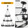 Sku:W1340P206660 27 Light Metal Ring Chandelier Black Black Retro Iron