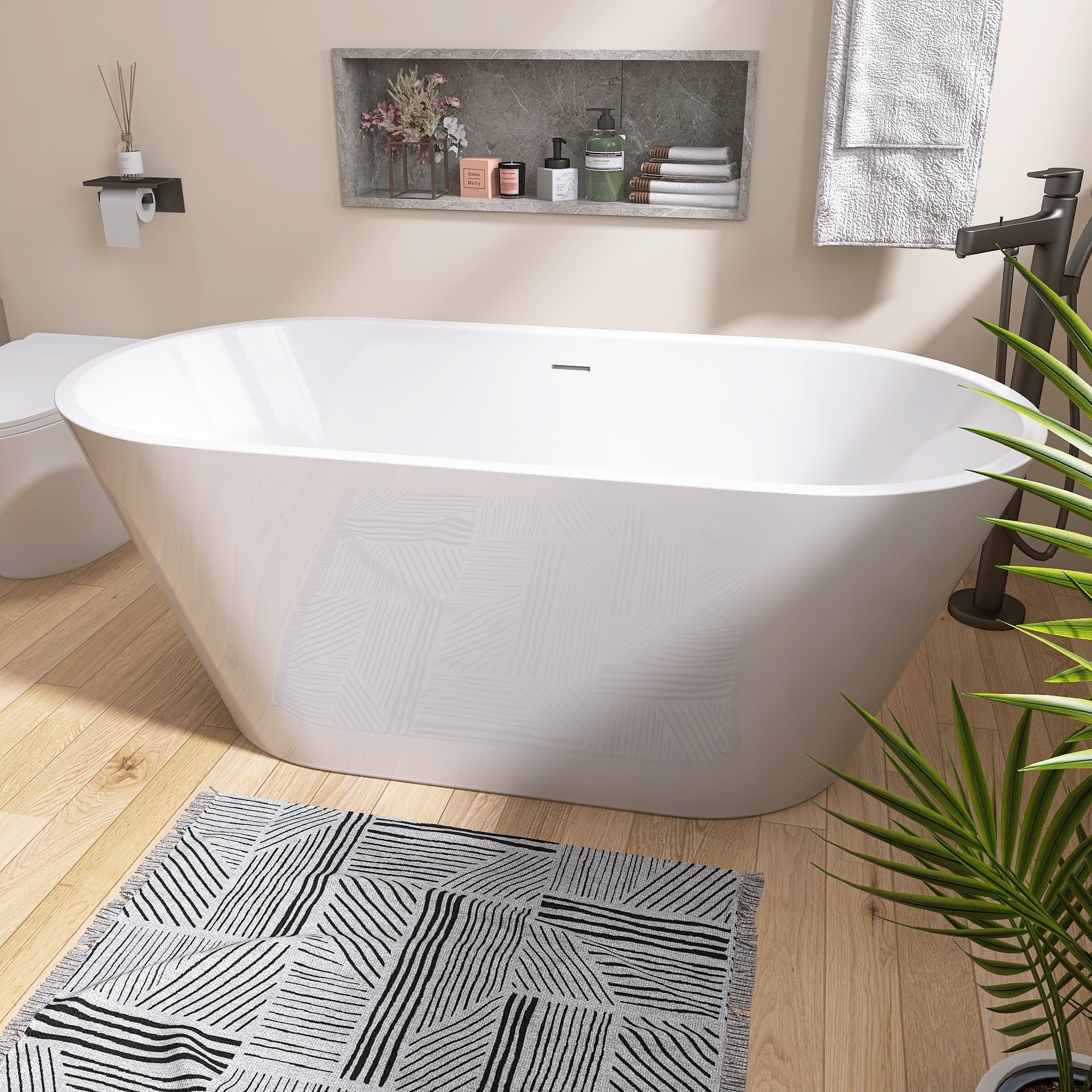 59" Acrylic Freestanding Bathtub, Gracefully Shaped gloss white-oval-bathroom-freestanding