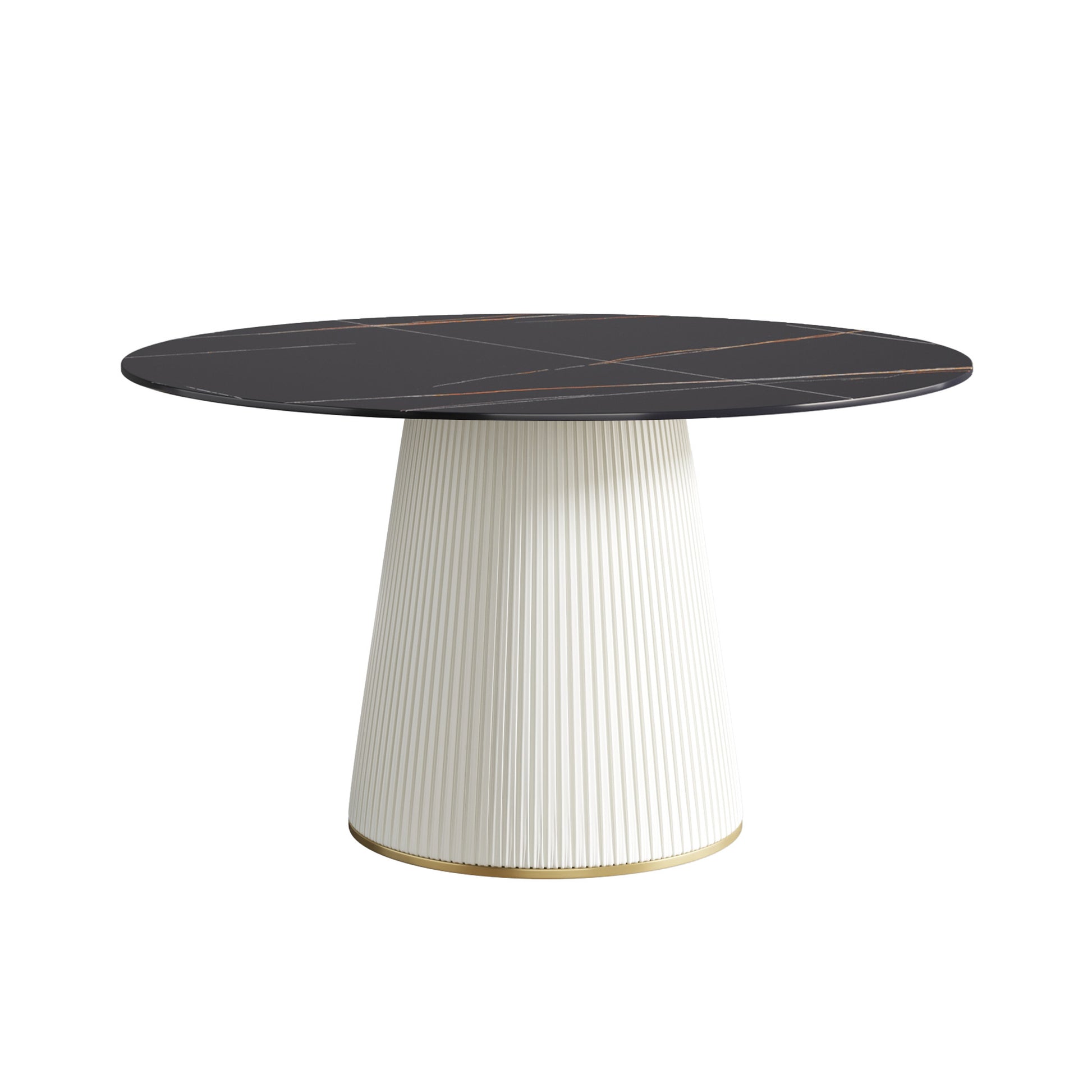 53.15 "Modern Black Artificial Stone Round Beige Plywood Pu Base Dining Table Can Accommodate 6 People. Not Including Chairs. Black Dining Room Plywood Sintered Stone