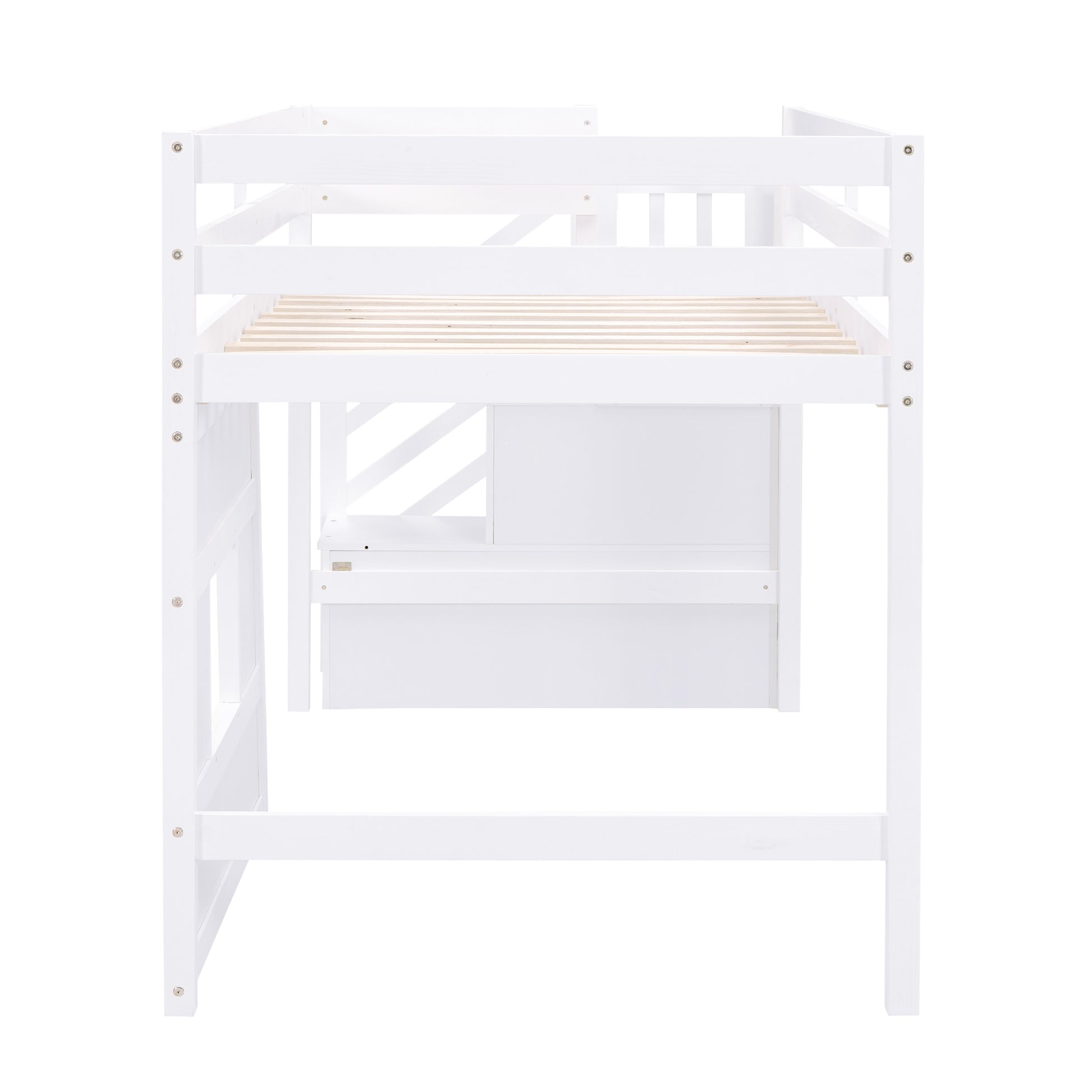 Twin Size Loft Bed With Storage Staircase And Window, White Box Spring Not Required Twin White Wood Bedroom Solid Wood Mdf