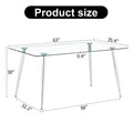 Modern Minimalist Rectangular Glass Dining Table, 0.4 Inch Thick Transparent Tempered Glass Tabletop And Silver Metal Legs, Suitable For Kitchens, Restaurants, And Living Rooms 63