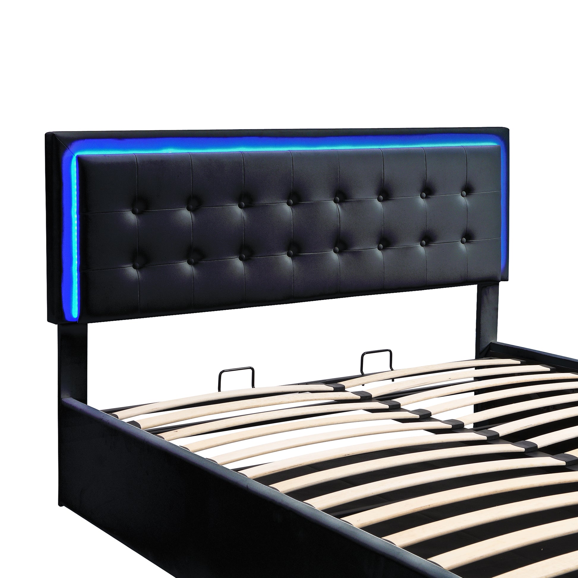 3 Pieces Bedroom Sets,Queen Size Upholstered Bed With Led Lights,Hydraulic Storage System, Two Nightstands With Crystal Decoration,Black Queen Black 3 Piece Set Wood