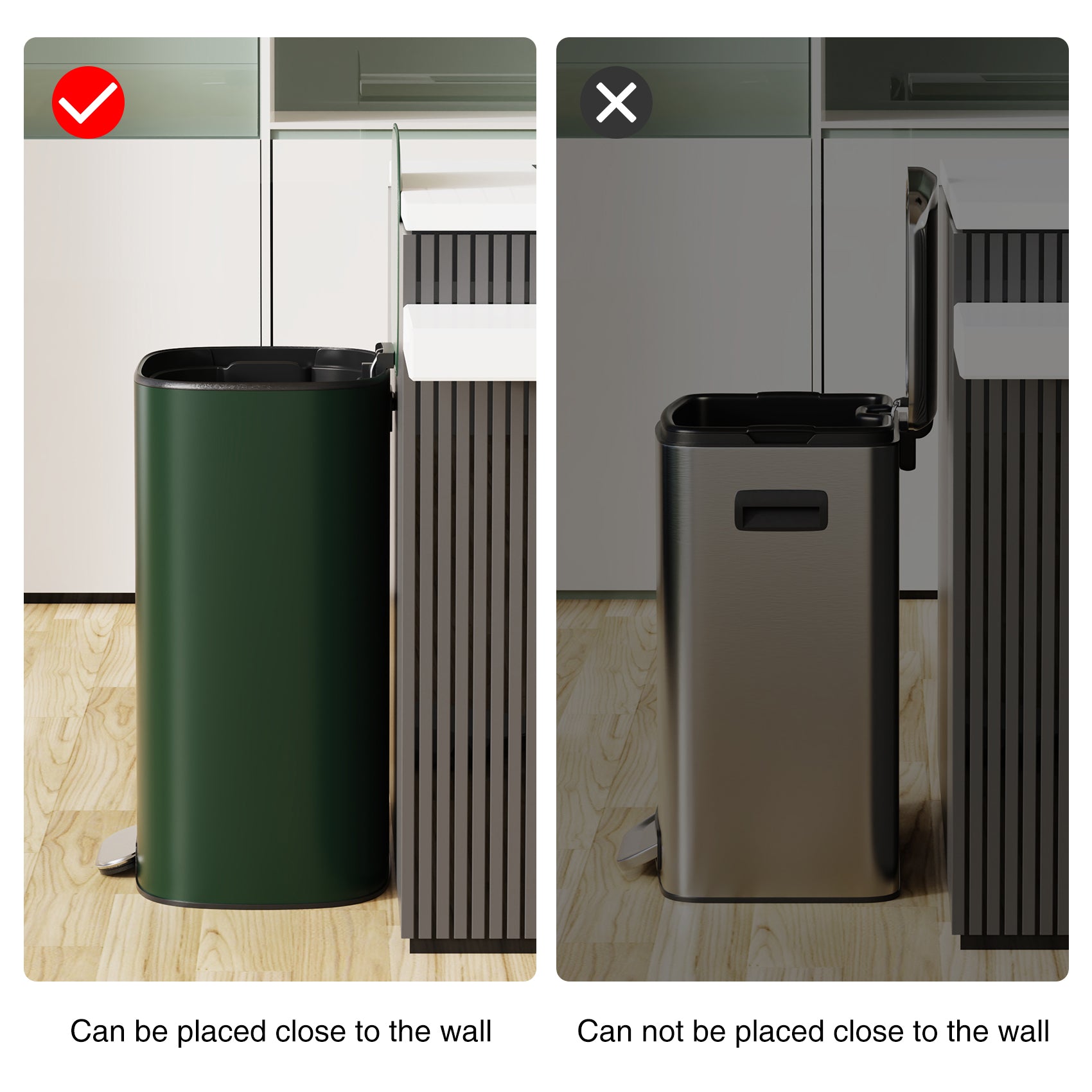 13 Gallon 50L Kitchen Foot Pedal Operated Soft Close Trash Can Stainless Steel Ellipse Bustbin Green Green Steel