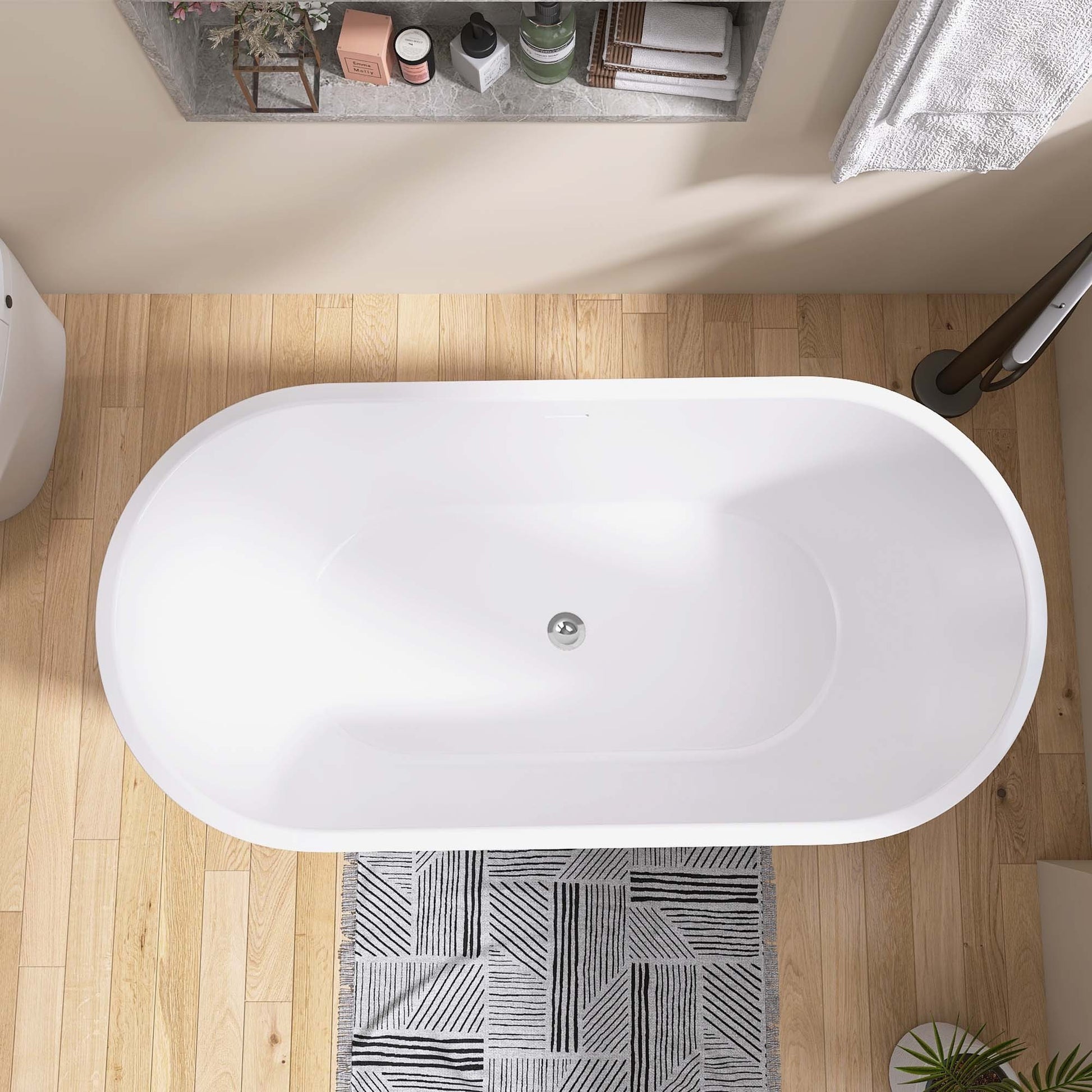 55" Acrylic Free Standing Tub Classic Oval Shape gloss white-oval-bathroom-freestanding