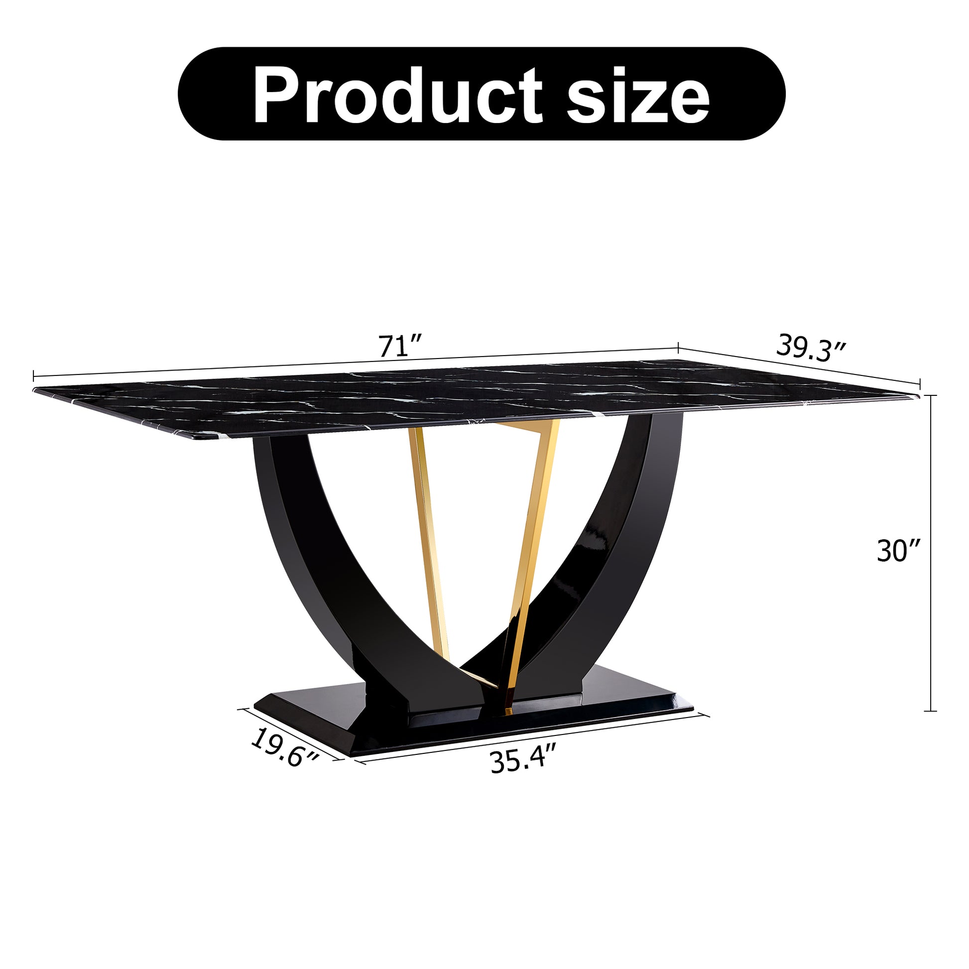 Modern Minimalist And Luxurious Black Imitation Marble Texture Dining Table Rectangular Office Desk.Game Desk .Desk.For Dining Room, Living Room, Terrace, Kitchen F 907 Black Mdf