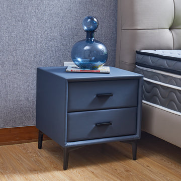 Modern Nightstand With 2 Drawers, Night Stand With Pu Leather And Hardware Legs, End Table, Bedside Cabinet For Living Room Bedroom Blue Gray Blue Gray Pu