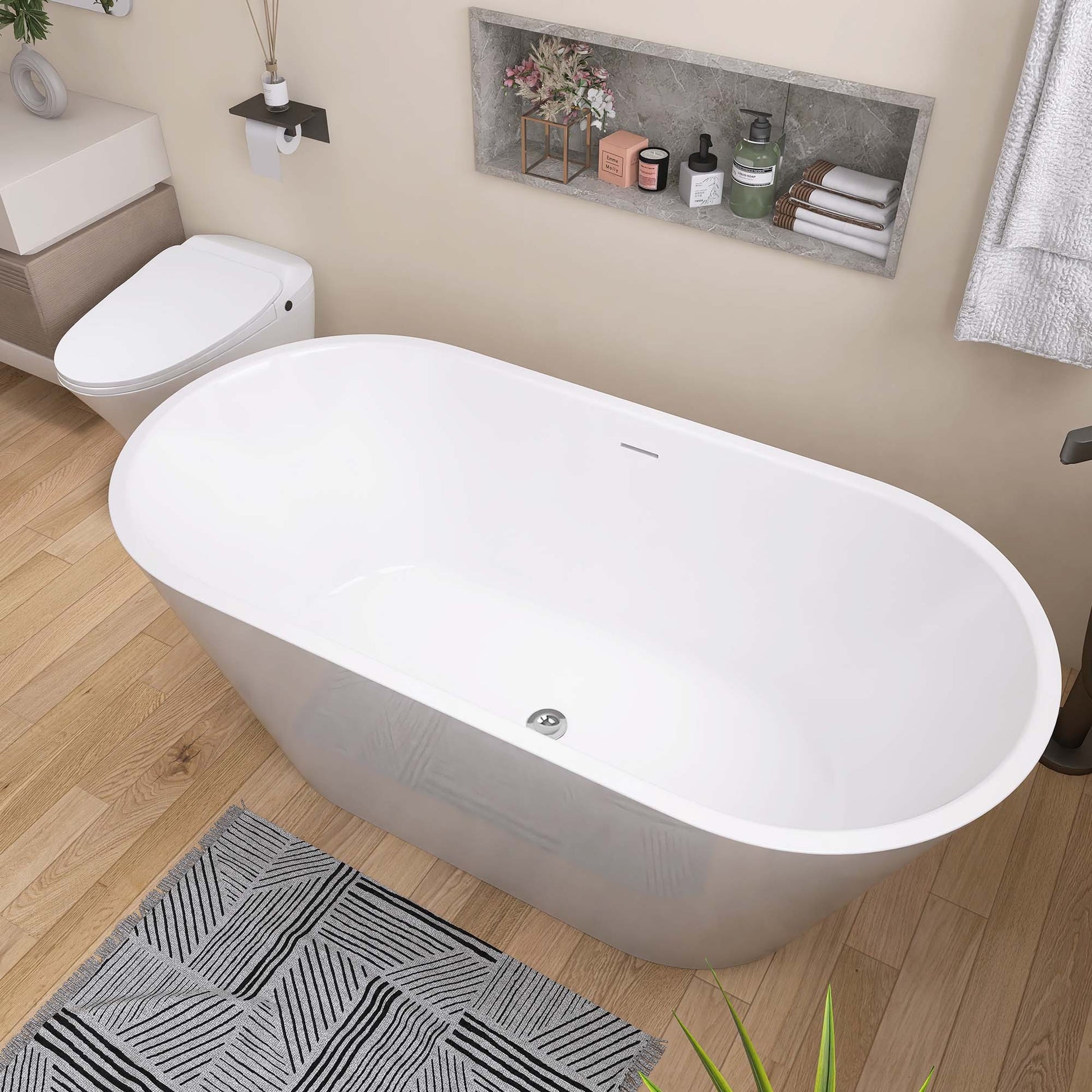 59" Acrylic Freestanding Bathtub, Gracefully Shaped gloss white-oval-bathroom-freestanding
