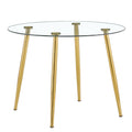 A Glass Tabletop With A Diameter Of 40 Inches And A Modern Minimalist Circular Dining Table With Gold Plated Metal Legs. 40 '* 40' * 30 ' Dt 1164 Golden Metal
