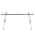 Modern Minimalist Rectangular Glass Dining Table, 0.4 Inch Thick Transparent Tempered Glass Tabletop And Silver Metal Legs, Suitable For Kitchens, Restaurants, And Living Rooms 63