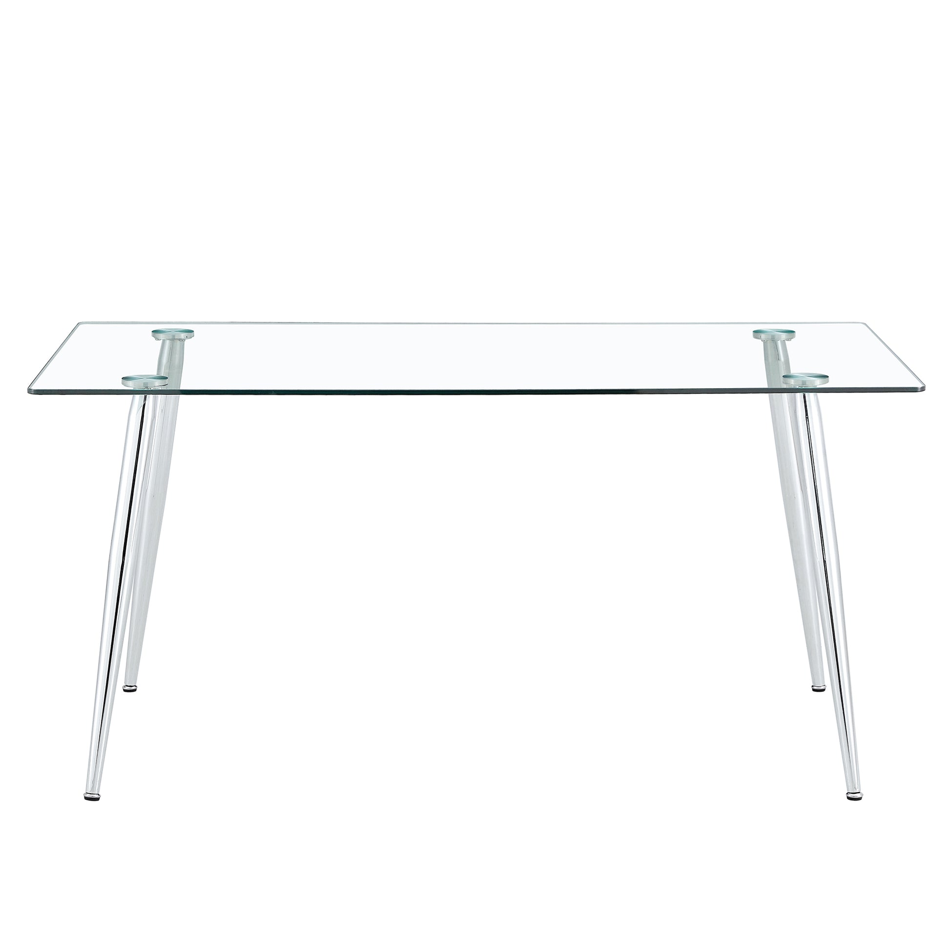 Modern Minimalist Rectangular Glass Dining Table, 0.4 Inch Thick Transparent Tempered Glass Tabletop And Silver Metal Legs, Suitable For Kitchens, Restaurants, And Living Rooms 63"*35.4"*30" Transparent Glass