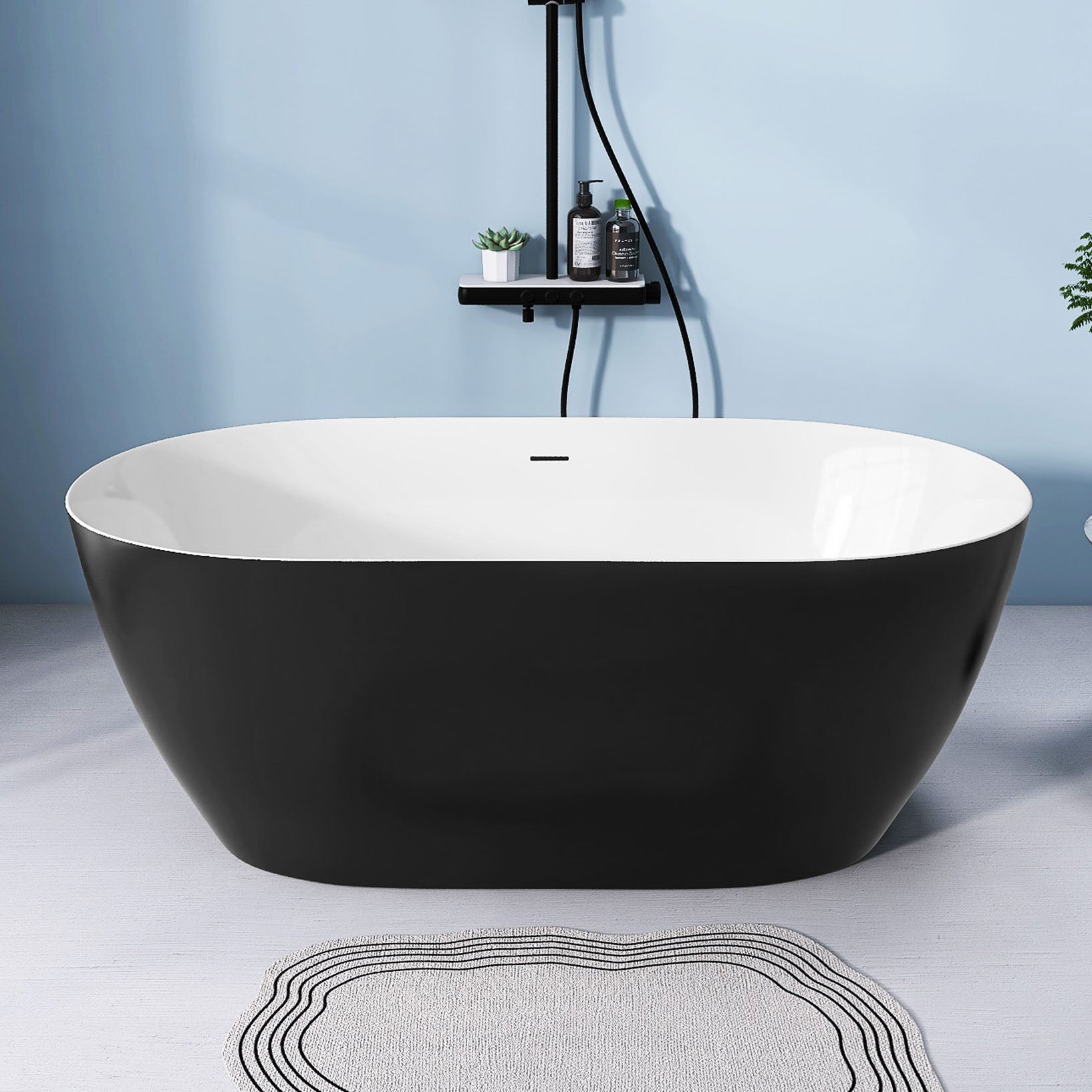 59" Acrylic Free Standing Tub Classic Oval Shape Soaking Tub Adjustable Freestanding Bathtub With Integrated Slotted Overflow And Chrome Pop Up Drain Anti Clogging Matte Black Matte Black Oval Bathroom Freestanding Tubs Polished 59 61 In Modern Soaking