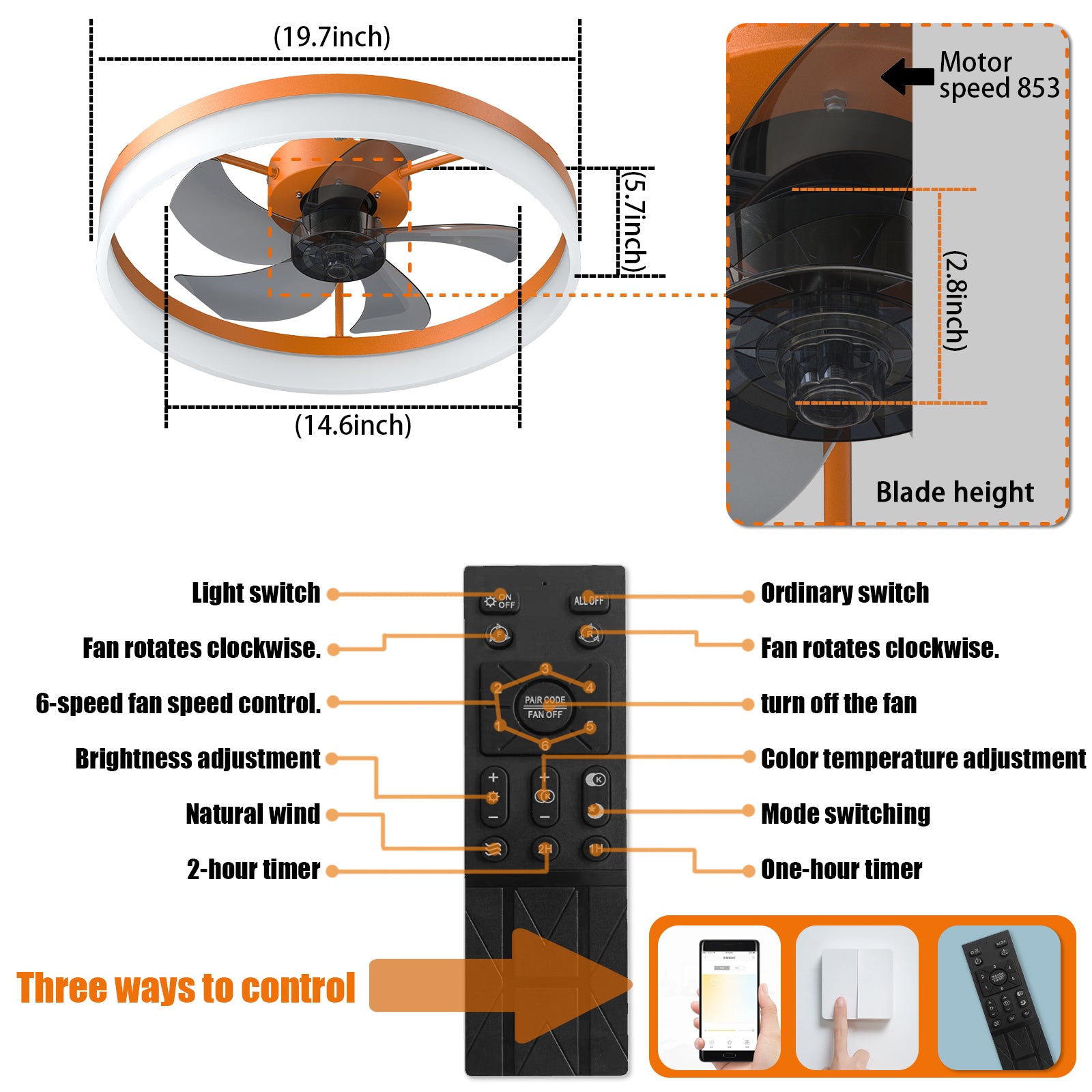 Ceiling Fans With Lights Dimmable Led Embedded Installation Of Thin Modern Ceiling Fans Orange Orange Modern Abs