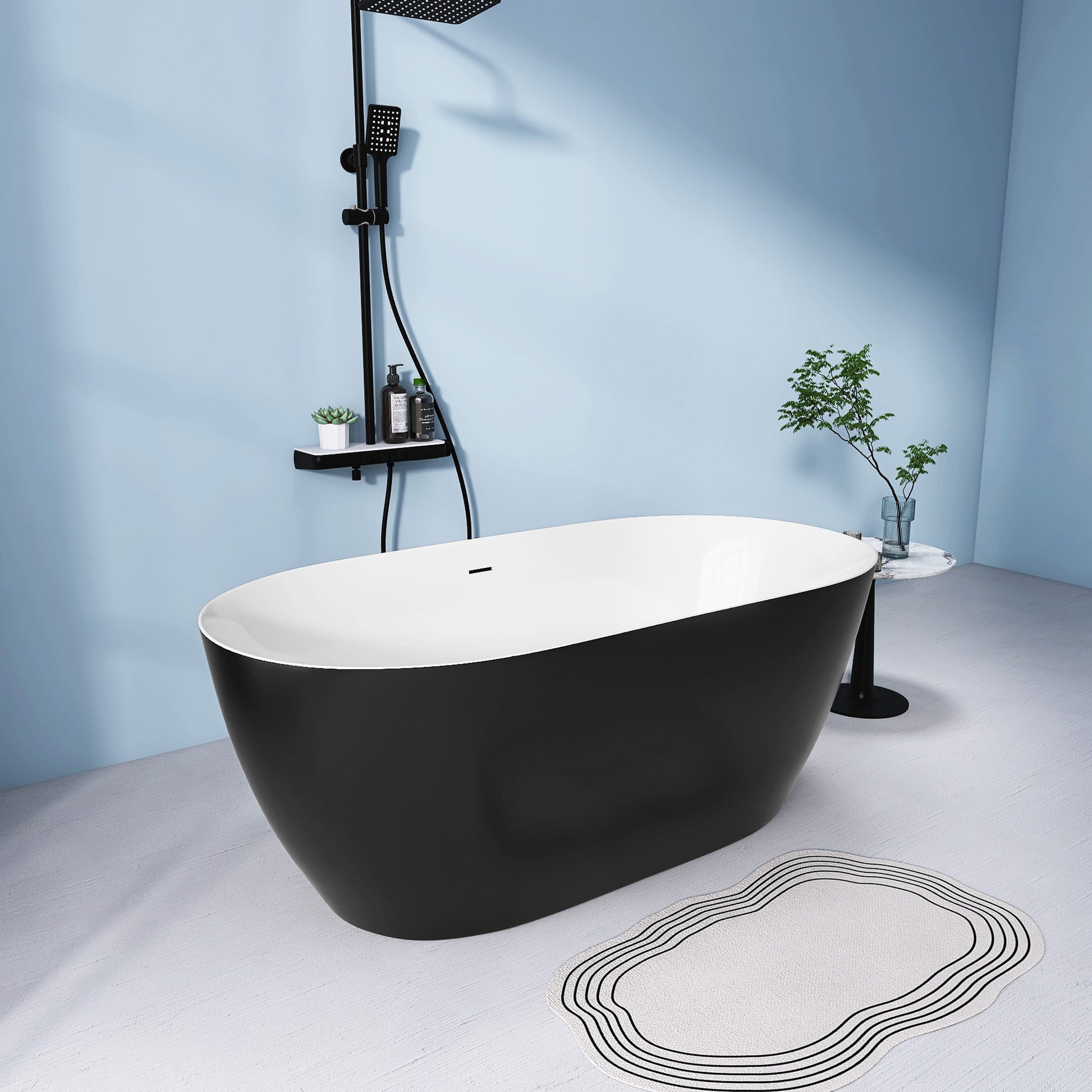 51" Acrylic Free Standing Tub Classic Oval Shape Soaking Tub Adjustable Freestanding Bathtub With Integrated Slotted Overflow And Chrome Pop Up Drain Anti Clogging Matte Black Matte Black Oval Bathroom Freestanding Tubs Polished Less Than 59 In Modern