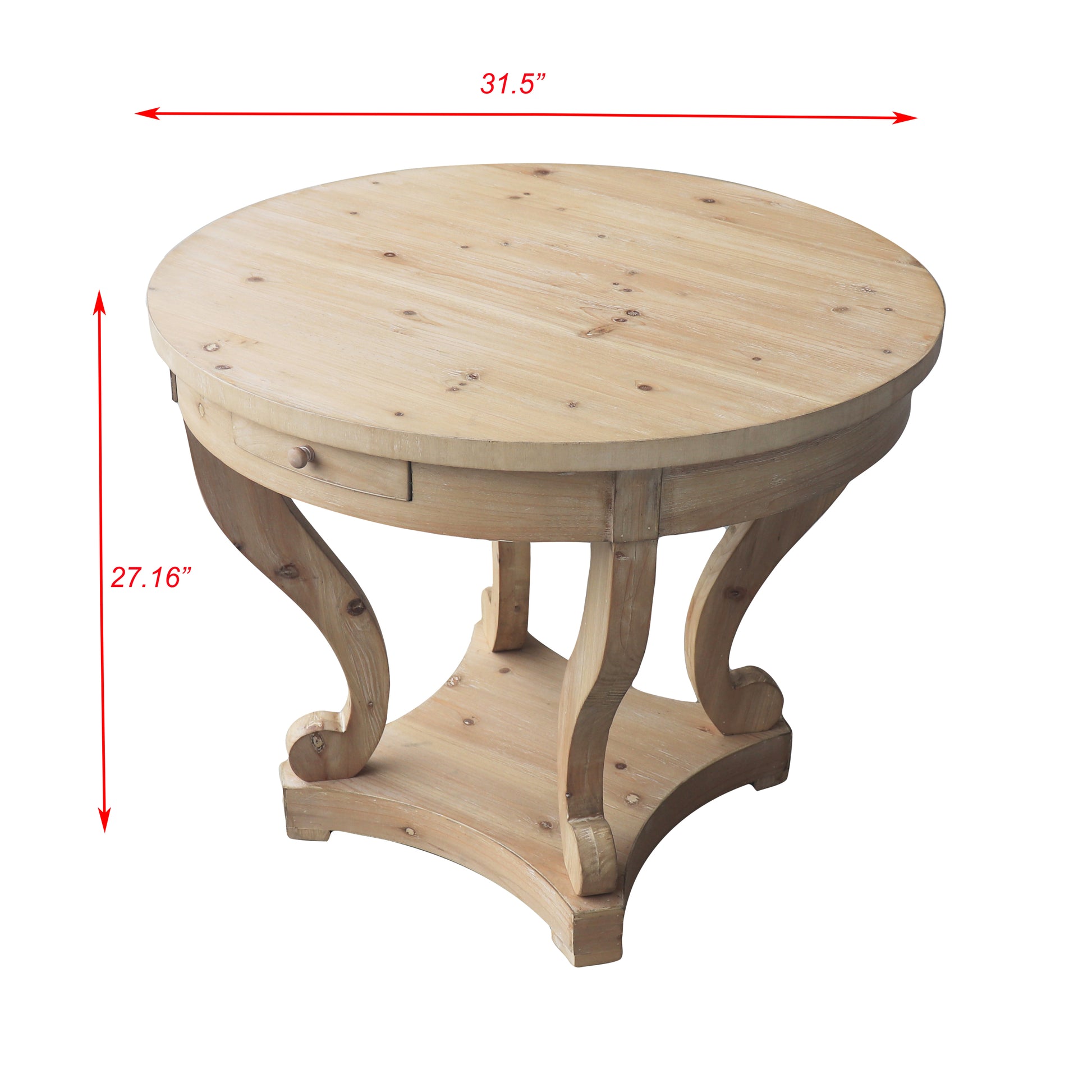 Curved Legs Farmhouse Style Small Size Round Dining Table End Table Side Table Coffee Table For Dinette, Kitchen, Dining Room Or Living Room, Natural Wood Grain Distressed Natural Wood Farmhouse,Mid Century Modern,Rustic,Shabby Chic Solid Wood Mdf