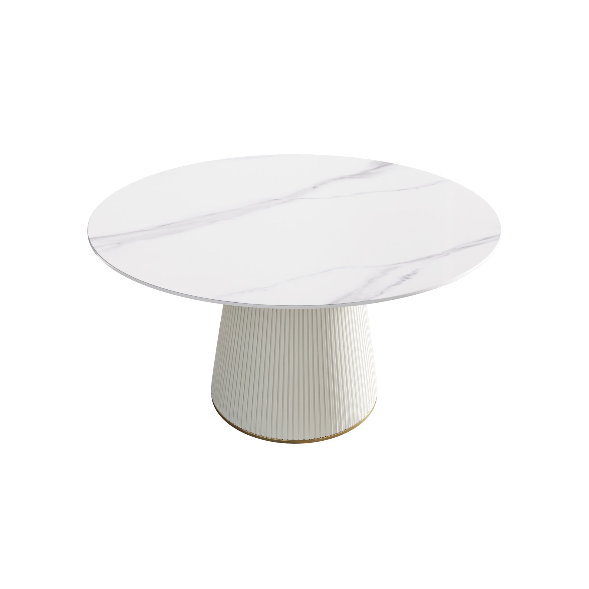 53.15 "Modern White Artificial Stone Round Beige Plywood Pu Base Dining Table Can Accommodate 6 People. Not Including Chairs. White Dining Room Plywood Sintered Stone