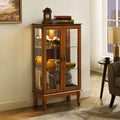 Curio Cabinet Lighted Curio Diapaly Cabinet With Adjustable Shelves And Mirrored Back Panel, Tempered Glass Doors Oak, 3 Tier , E26 Light Bulb Not Included Oak Mdf