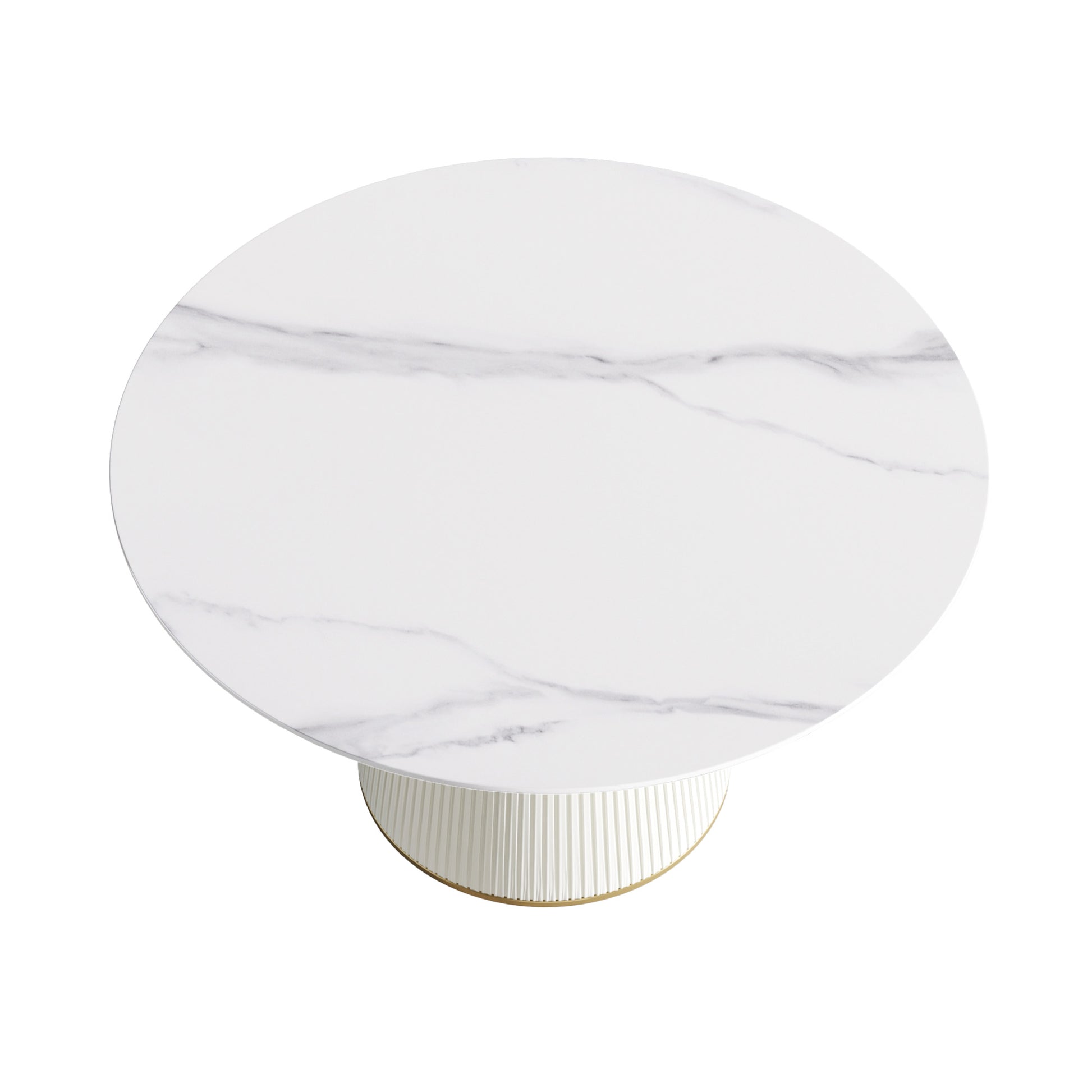 53.15 "Modern White Artificial Stone Round Beige Plywood Pu Base Dining Table Can Accommodate 6 People. Not Including Chairs. White Dining Room Plywood Sintered Stone