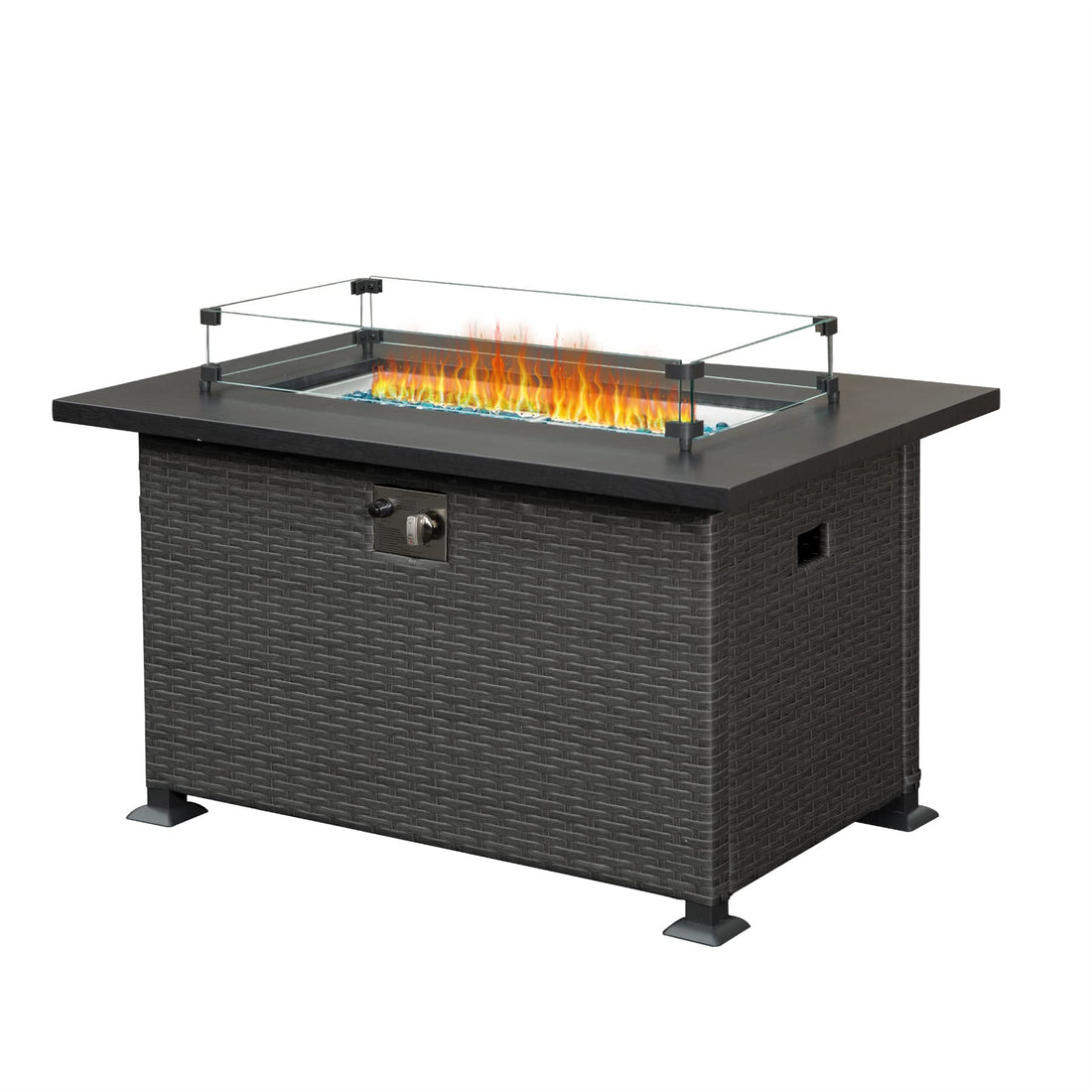 Fire Pit Table 43.3 Inch With Glass Wind Guard, 50,000 Btu Smokeless Fire Pits For Outside,Outdoor Wicker Gas Fire Pits For Patio Dark Gray Dark Gray Metal