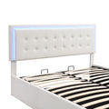 Queen Size Tufted Upholstered Platform Bed With Hydraulic Storage System,Pu Storage Bed With Led Lights,White White Pu