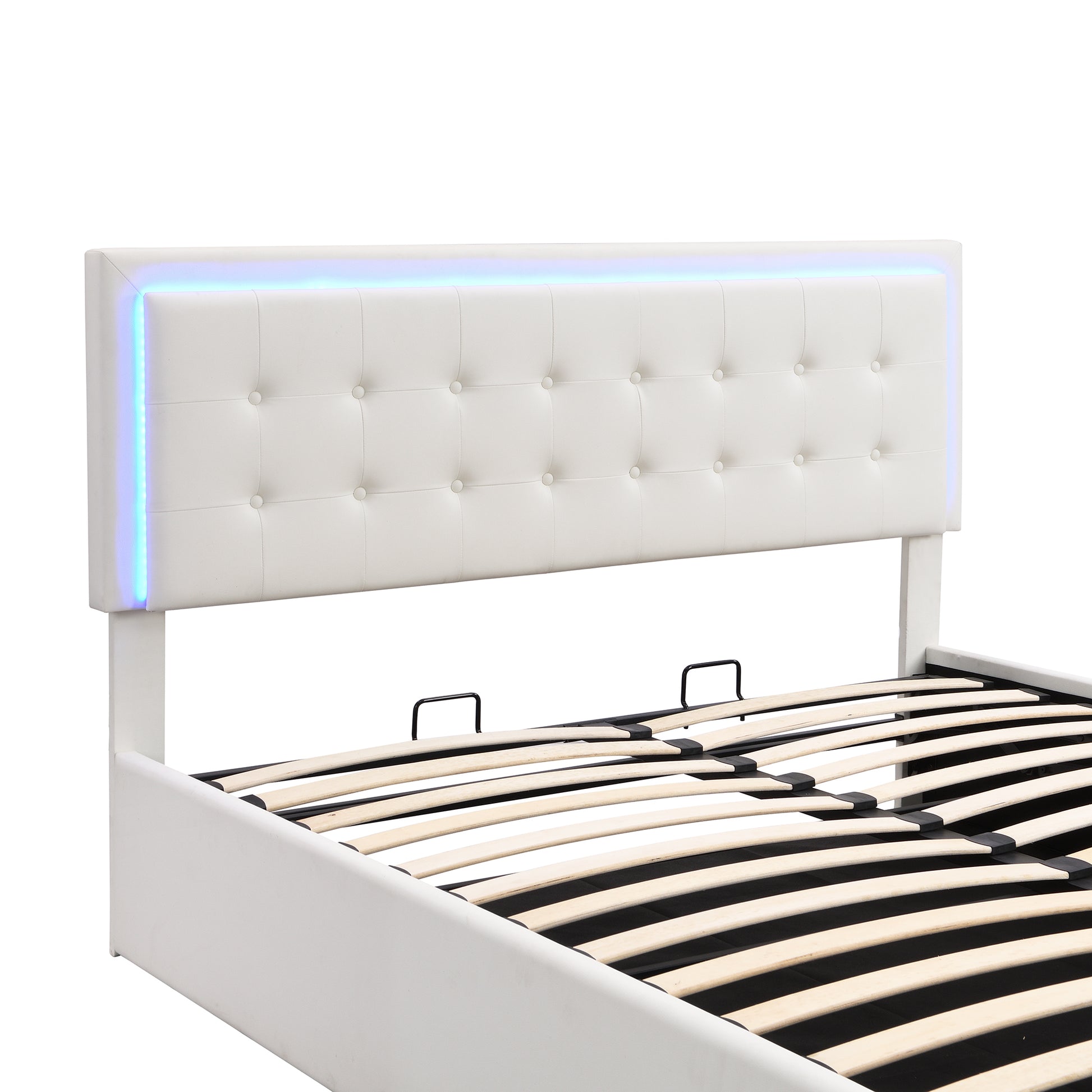 Queen Size Tufted Upholstered Platform Bed With Hydraulic Storage System,Pu Storage Bed With Led Lights,White White Pu