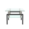 Rectangle Black Glass Coffee Table, Clear Coffee Table, Modern Side Center Tables For Living Room, Living Room Furniture Black Glass