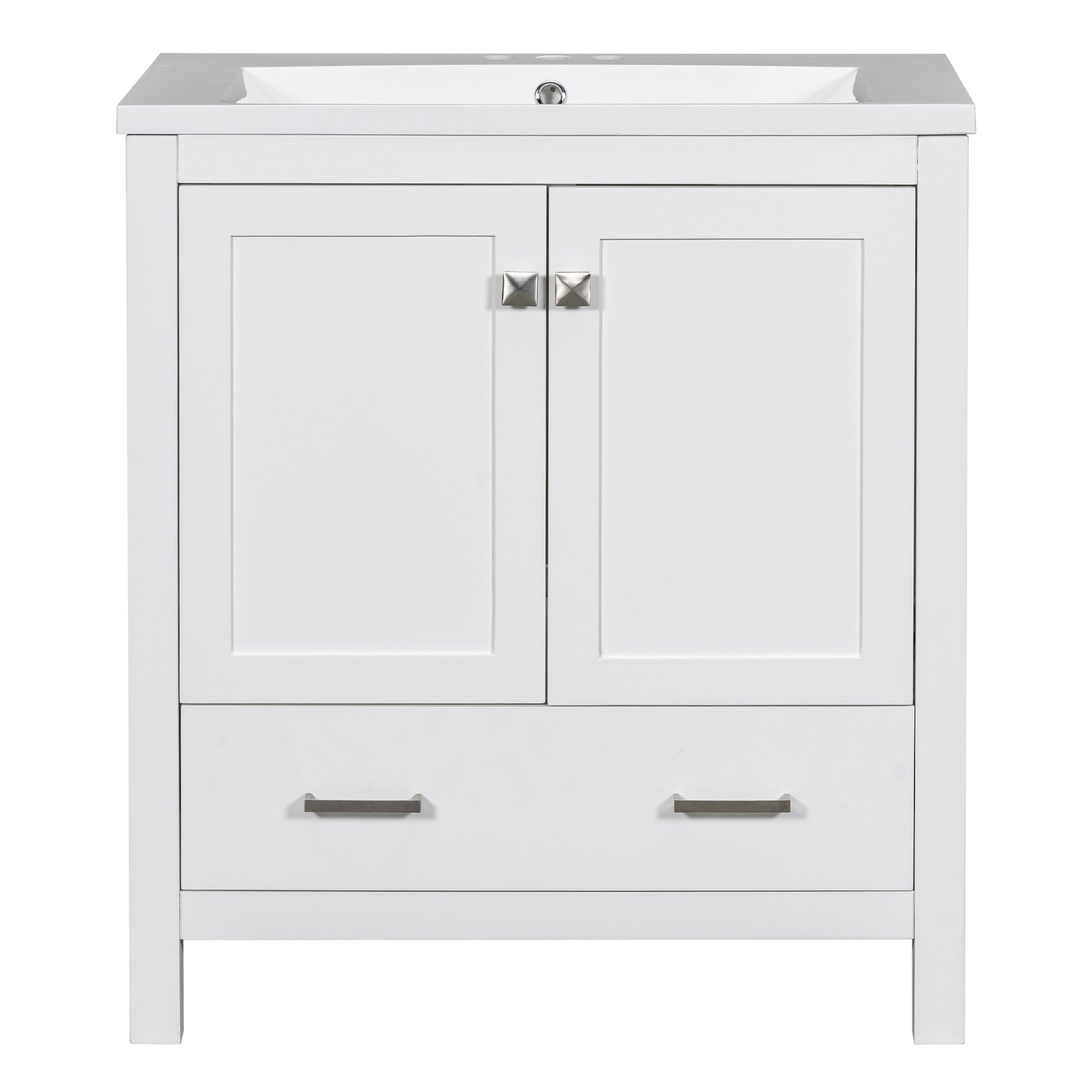 30" White Bathroom Vanity With Single Sink, Combo Cabinet Undermount Sink, Bathroom Storage Cabinet With 2 Doors And A Drawer, Soft Closing, Multifunctional Storage, Solid Wood Frame White Solid Wood Mdf Resin