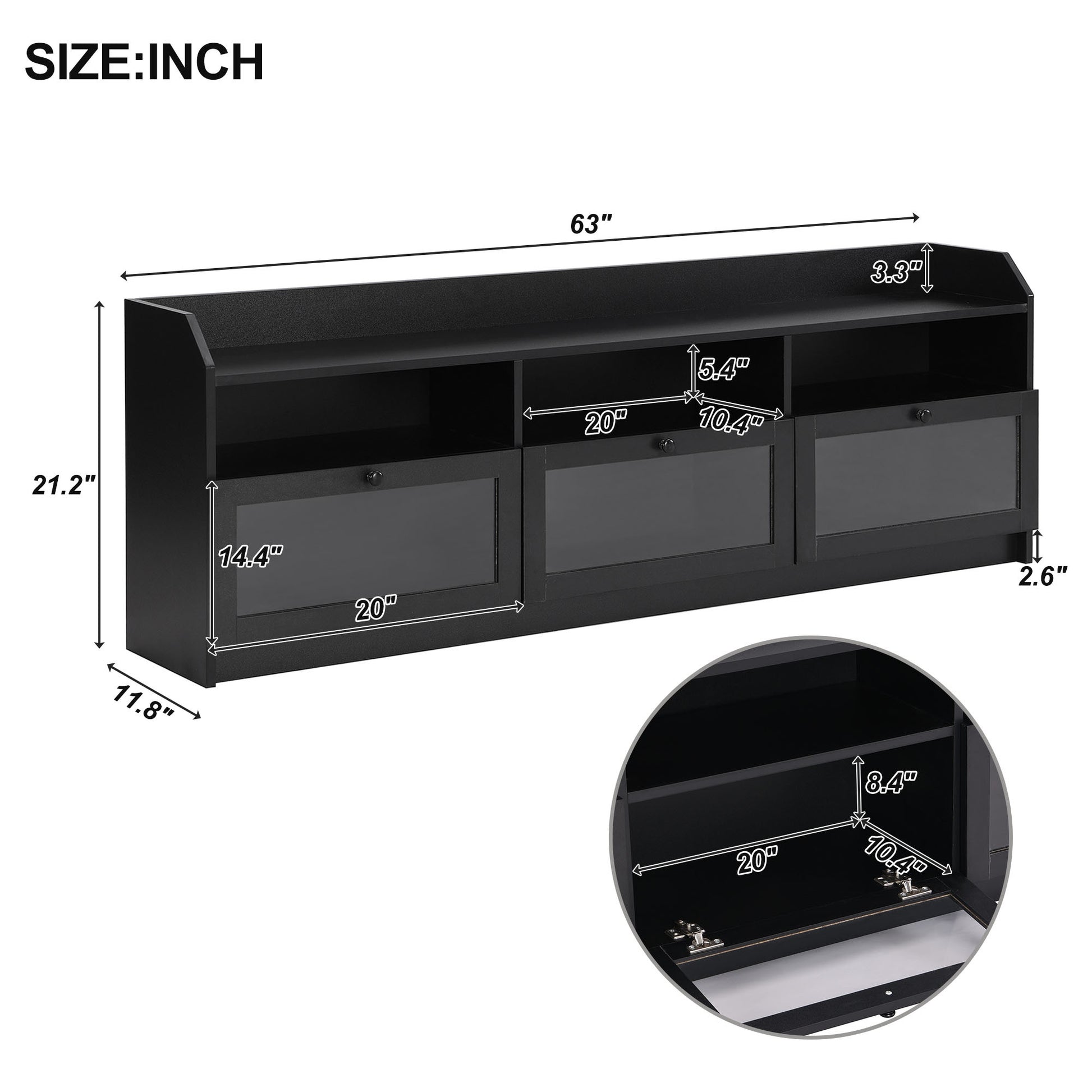 Sleek & Modern Design Tv Stand With Acrylic Board Door, Chic Elegant Media Console For Tvs Up To 65", Large Storage Space Tv Cabinet With Black Handles, Black Black Primary Living Space 60 69 Inches 60 69 Inches 65 Inches Particle Board