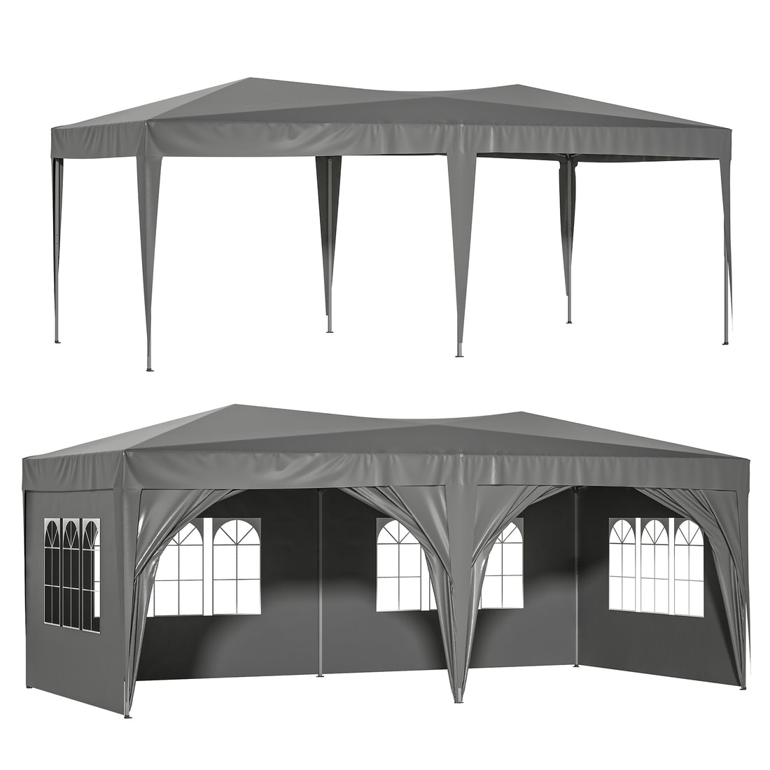 10'X20' Ez Pop Up Canopy Outdoor Portable Party Folding Tent With 6 Removable Sidewalls Carry Bag 6 Pcs Weight Bag Beige Grey Gray Square Screens Included Umbrellas Portable Metal