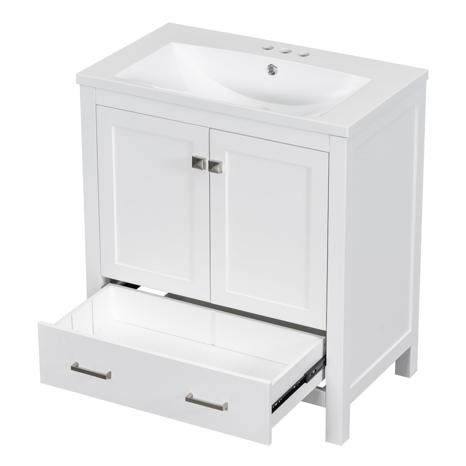 30" White Bathroom Vanity With Single Sink, Combo Cabinet Undermount Sink, Bathroom Storage Cabinet With 2 Doors And A Drawer, Soft Closing, Multifunctional Storage, Solid Wood Frame White Solid Wood Mdf Resin