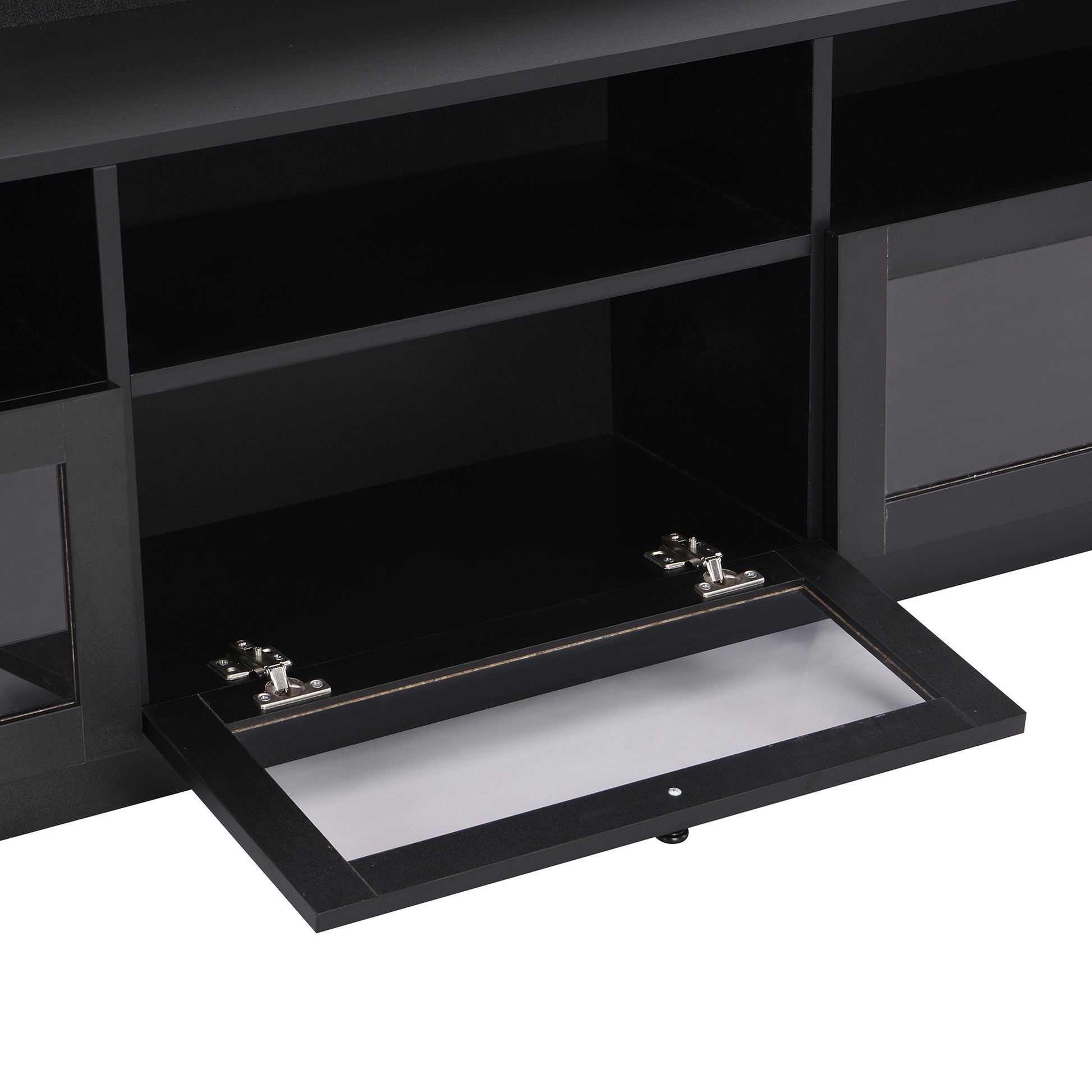 Sleek & Modern Design Tv Stand With Acrylic Board Door, Chic Elegant Media Console For Tvs Up To 65", Large Storage Space Tv Cabinet With Black Handles, Black Black Primary Living Space 60 69 Inches 60 69 Inches 65 Inches Particle Board