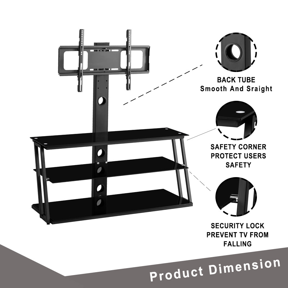 Black Multi Function Angle And Height Adjustable Tempered Glass Tv Stand Black 70 79 Inches Glass