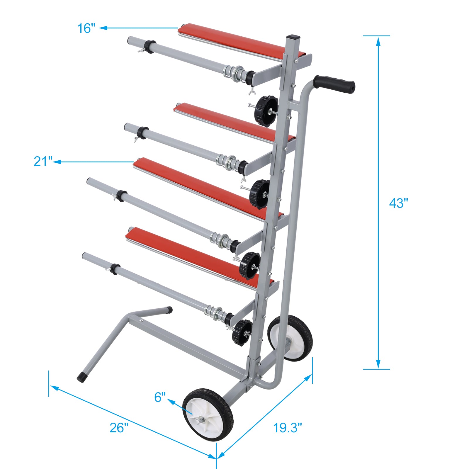 Global Mobile Tree Style Masking Paper Machine Station, Stand Holds Multiple Rolls Red Steel