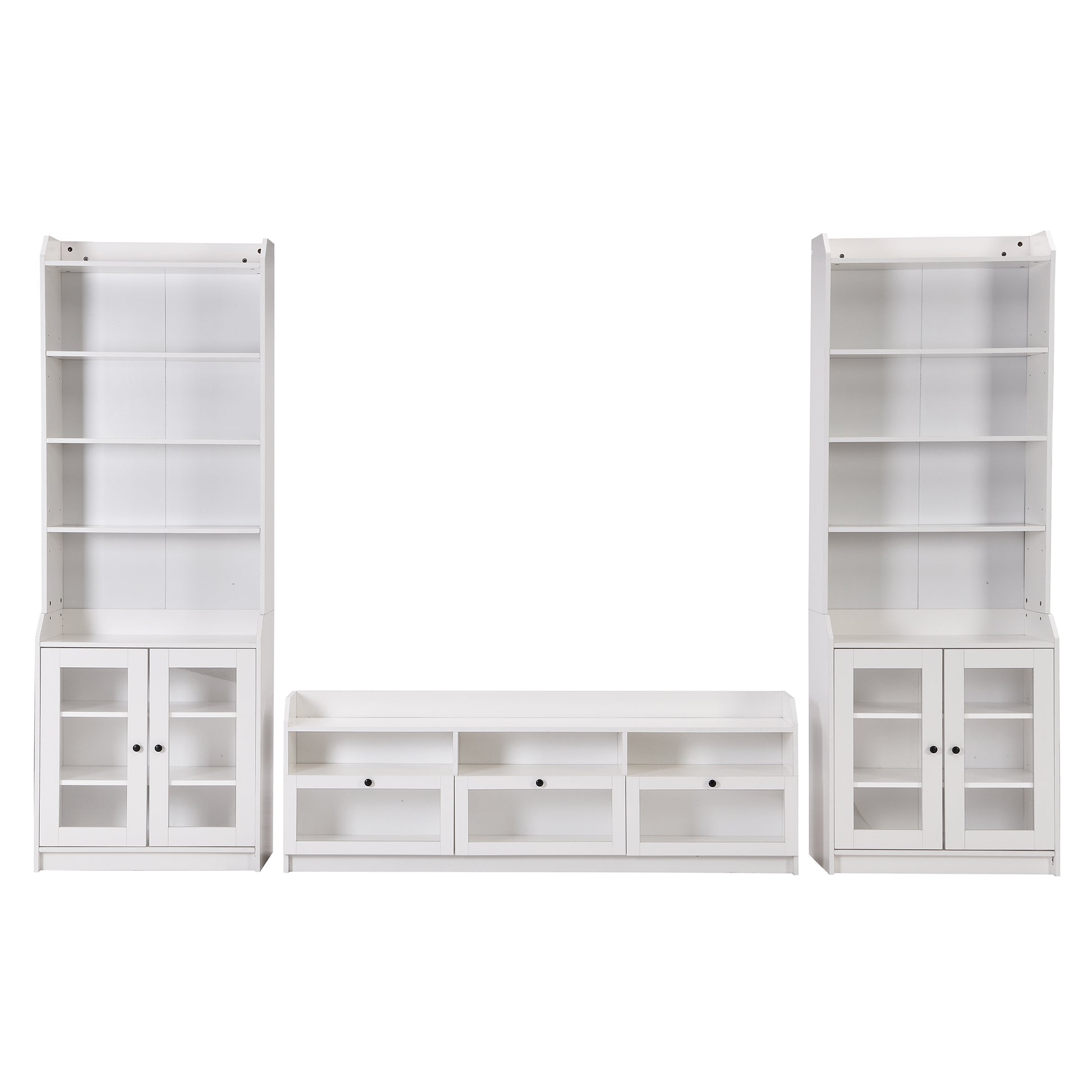 Chic Elegant Entertainment Wall Unit With Tall Cabinets, Modern Tv Console Table For Tvs Up To 65", Multifunctional Tv Stand Set With Acrylic Board Door, White White Primary Living Space 60 69 Inches 60 69 Inches 65 Inches Particle Board