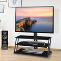 Black Multi Function Angle And Height Adjustable Tempered Glass Tv Stand Black 70 79 Inches Glass