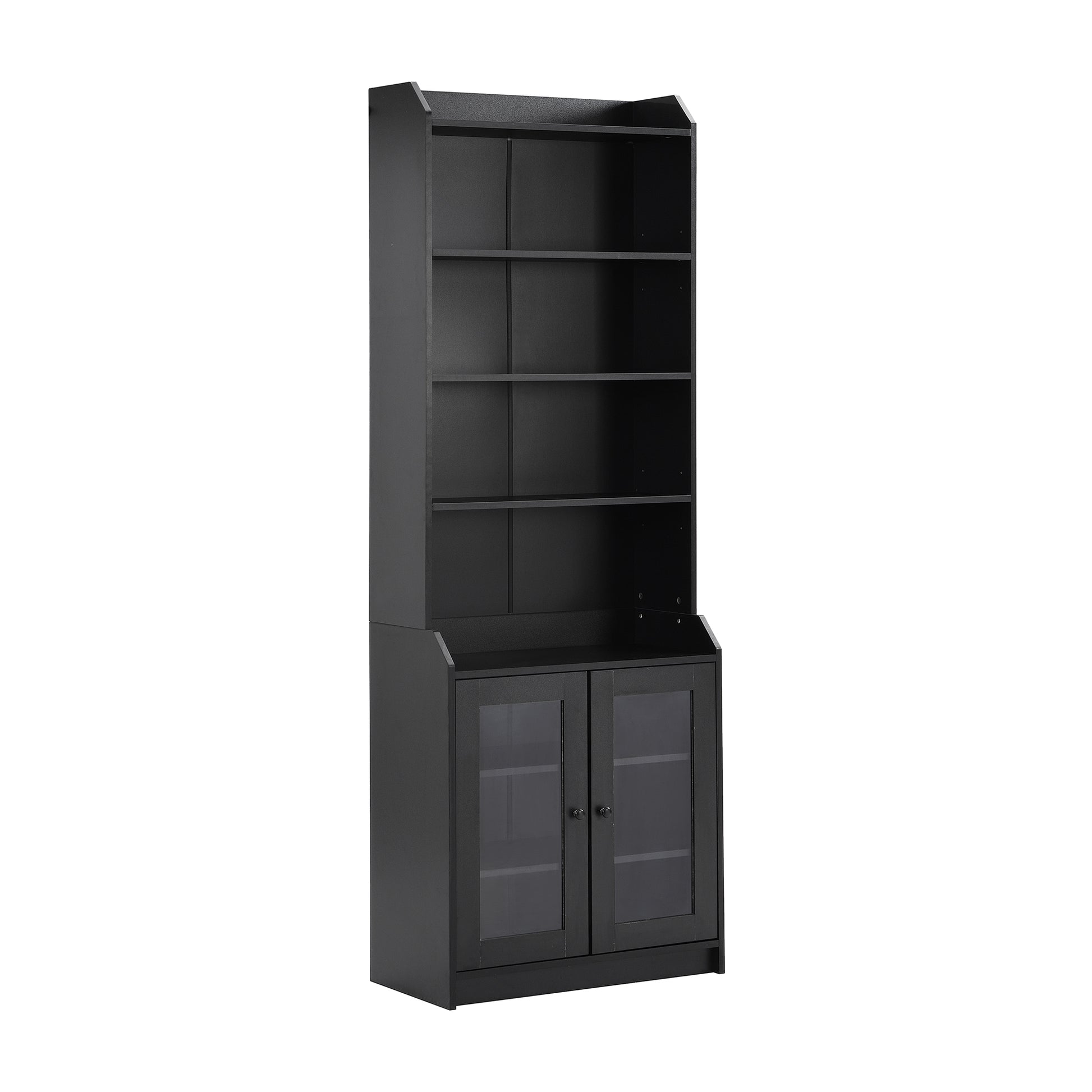 Elegant Tall Cabinet With Acrylic Board Door, Versatile Sideboard With Graceful Curves, Contemporary Bookshelf With Adjustable Shelves For Living Room, Black Freestanding 5 Or More Shelves Black Primary Living Space Open Storage Space Particle Board