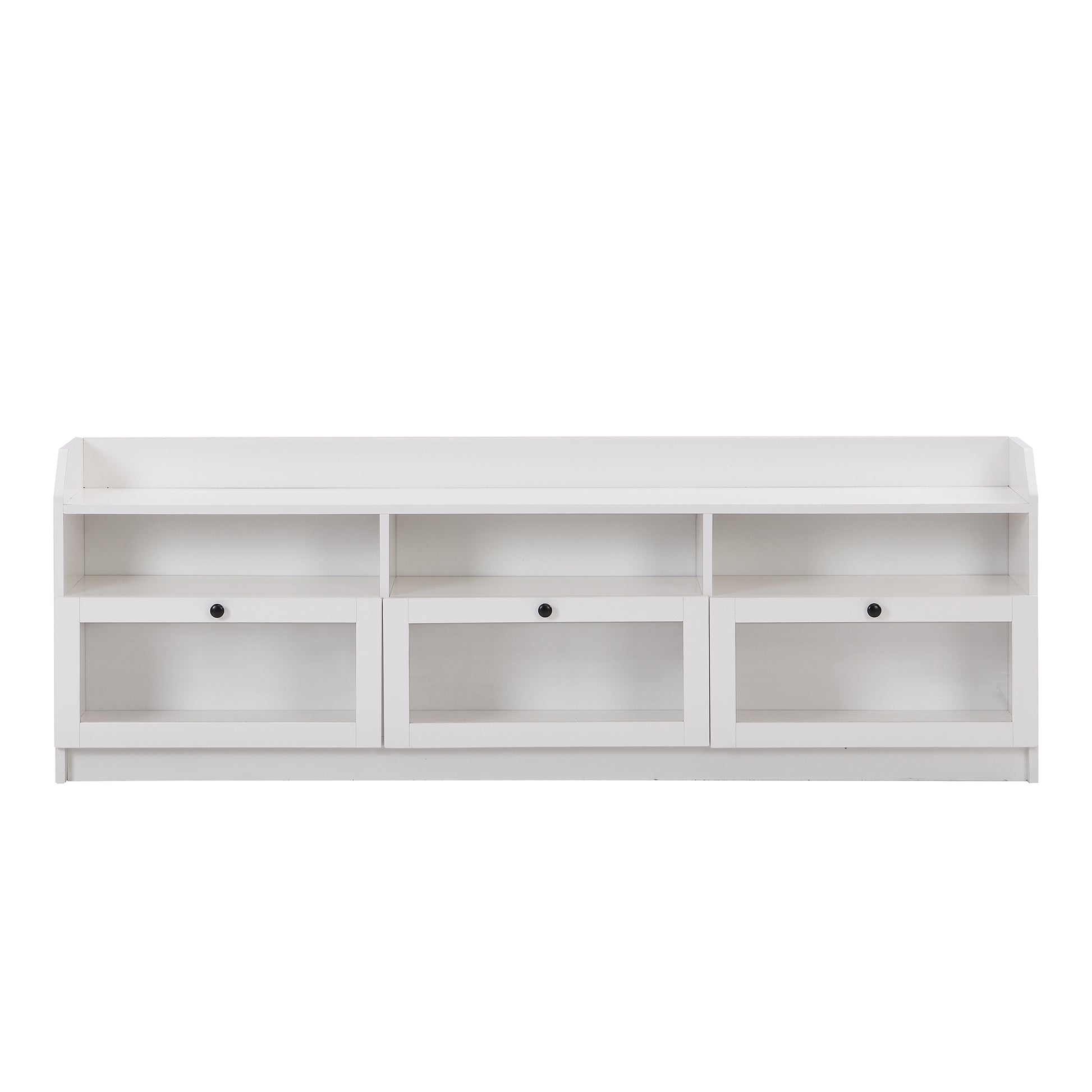 Chic Elegant Entertainment Wall Unit With Tall Cabinets, Modern Tv Console Table For Tvs Up To 65", Multifunctional Tv Stand Set With Acrylic Board Door, White White Primary Living Space 60 69 Inches 60 69 Inches 65 Inches Particle Board