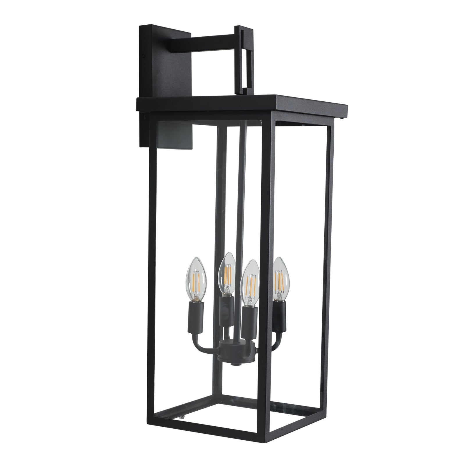 4 Light Black Outdoor Wall Light Black Modern Glass Iron