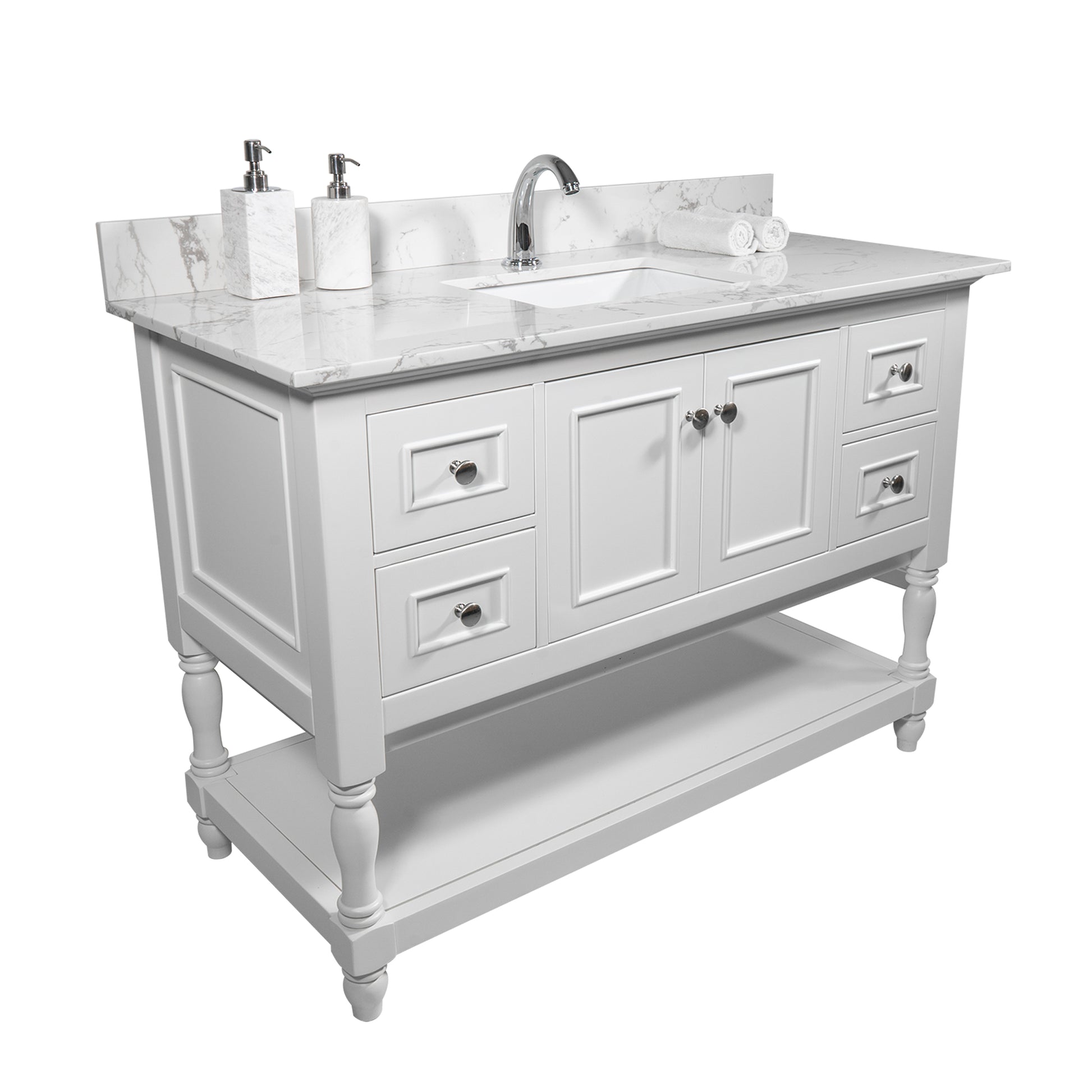 43X22 Inch Bathroom Stone Vanity Top Engineered Stone Carrara White Marble Color With Rectangle Undermount Ceramic Sink And Single Faucet Hole With Back Splash . Grey Stone