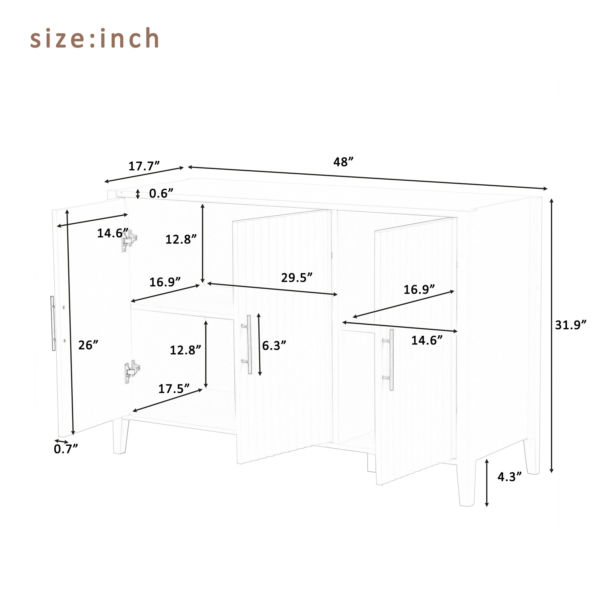 Featured Three door Storage Cabinet with Metal 1-2 shelves-white-primary living space-shelves