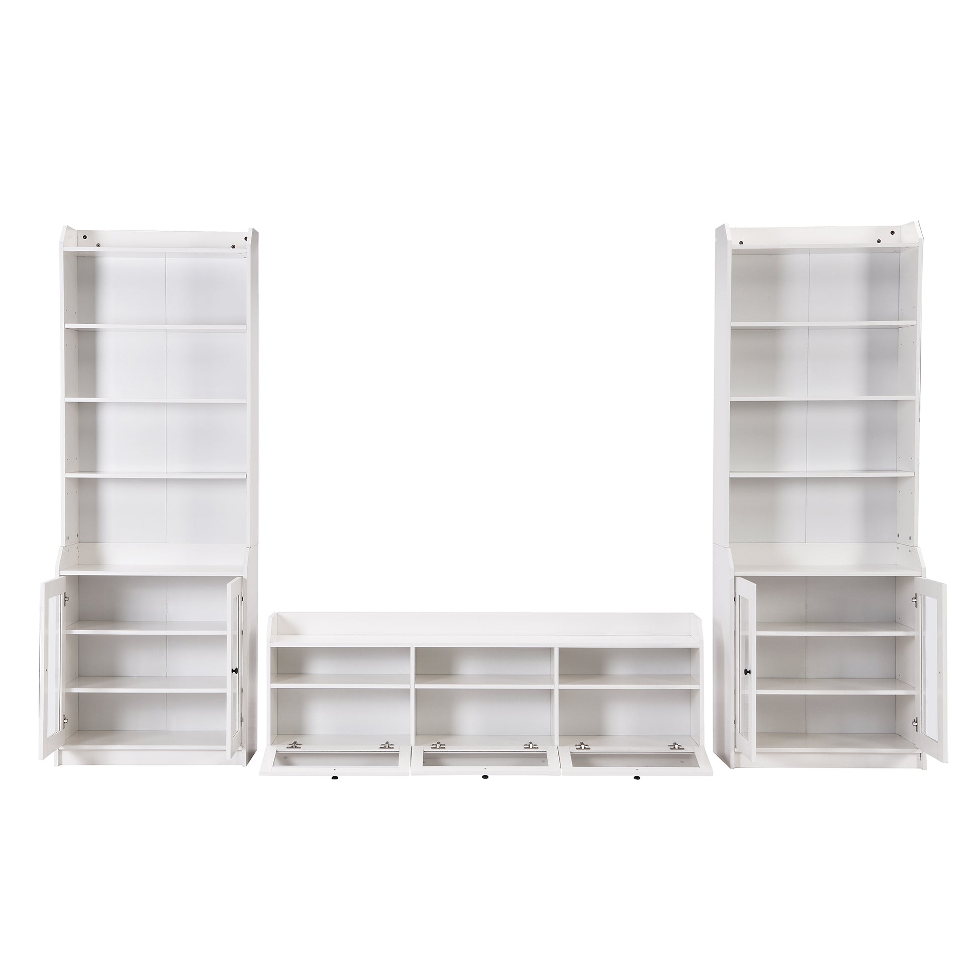 Chic Elegant Entertainment Wall Unit With Tall Cabinets, Modern Tv Console Table For Tvs Up To 65", Multifunctional Tv Stand Set With Acrylic Board Door, White White Primary Living Space 60 69 Inches 60 69 Inches 65 Inches Particle Board