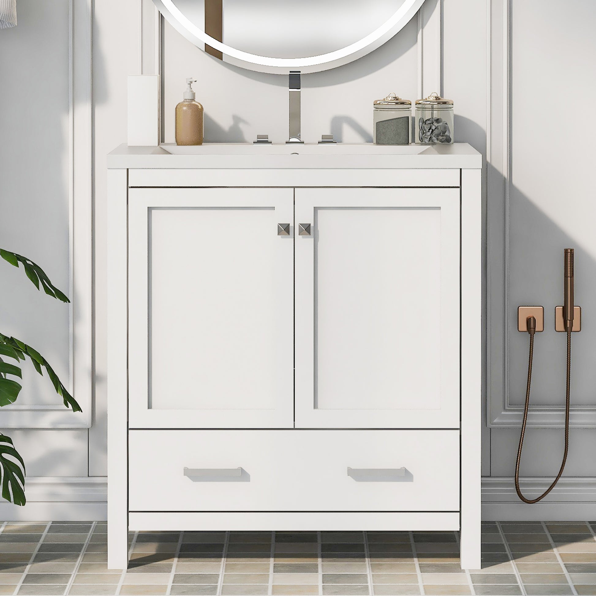 30" White Bathroom Vanity With Single Sink, Combo Cabinet Undermount Sink, Bathroom Storage Cabinet With 2 Doors And A Drawer, Soft Closing, Multifunctional Storage, Solid Wood Frame White Solid Wood Mdf Resin