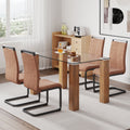 Table And Chair Set, 1 Table And 4 Chairs. A Modern And Minimalist Rectangular Dining Table. Glass Desktop And Wood Colar Mdf Table Legs. Paired With Brown Chairs X05 C 1162 Natural Wood Wash Mdf Glass