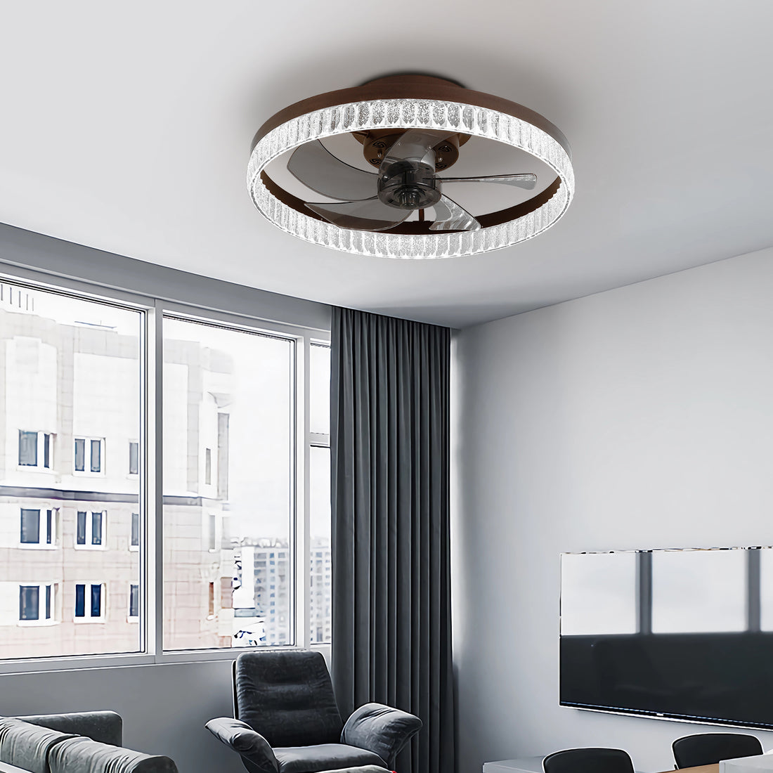 Ceiling Fans With Lights, Minimalist Ring Led Chandelier Fan With Remote Control Modern Ceiling Lamp For Bedroom Nursery Living Room Brown Iron