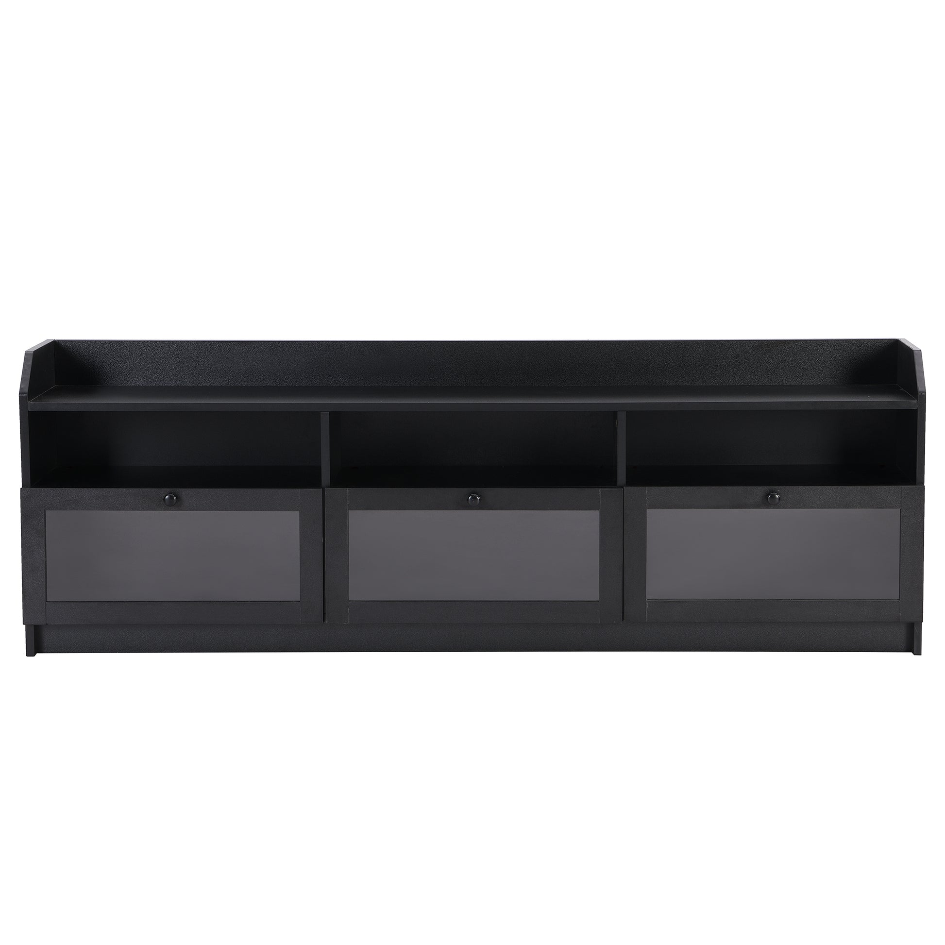 Sleek & Modern Design Tv Stand With Acrylic Board Door, Chic Elegant Media Console For Tvs Up To 65", Large Storage Space Tv Cabinet With Black Handles, Black Black Primary Living Space 60 69 Inches 60 69 Inches 65 Inches Particle Board