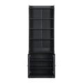 Elegant Tall Cabinet With Acrylic Board Door, Versatile Sideboard With Graceful Curves, Contemporary Bookshelf With Adjustable Shelves For Living Room, Black Freestanding 5 Or More Shelves Black Primary Living Space Open Storage Space Particle Board