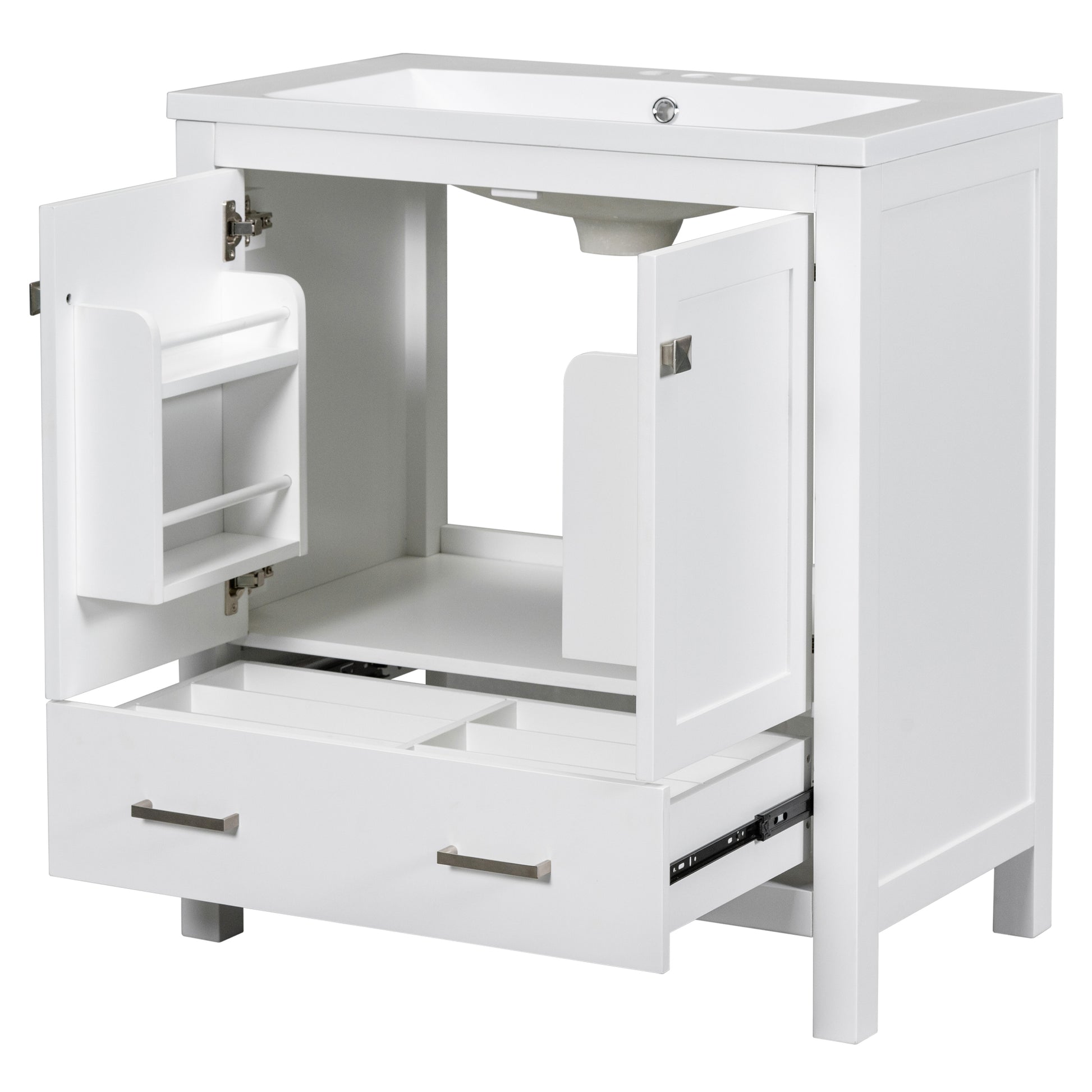 30" White Bathroom Vanity With Single Sink, Combo Cabinet Undermount Sink, Bathroom Storage Cabinet With 2 Doors And A Drawer, Soft Closing, Multifunctional Storage, Solid Wood Frame White Solid Wood Mdf Resin