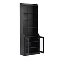 Elegant Tall Cabinet With Acrylic Board Door, Versatile Sideboard With Graceful Curves, Contemporary Bookshelf With Adjustable Shelves For Living Room, Black Freestanding 5 Or More Shelves Black Primary Living Space Open Storage Space Particle Board