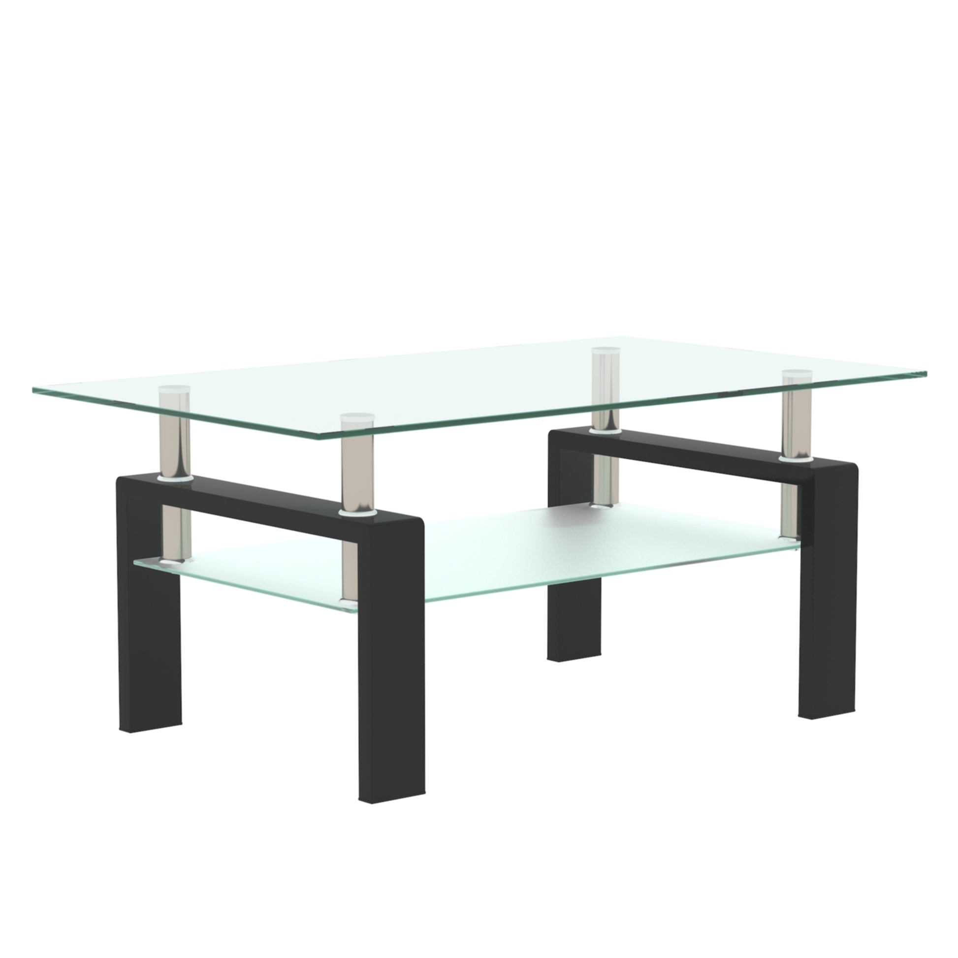 Rectangle Black Glass Coffee Table, Clear Coffee Table, Modern Side Center Tables For Living Room, Living Room Furniture Black Glass